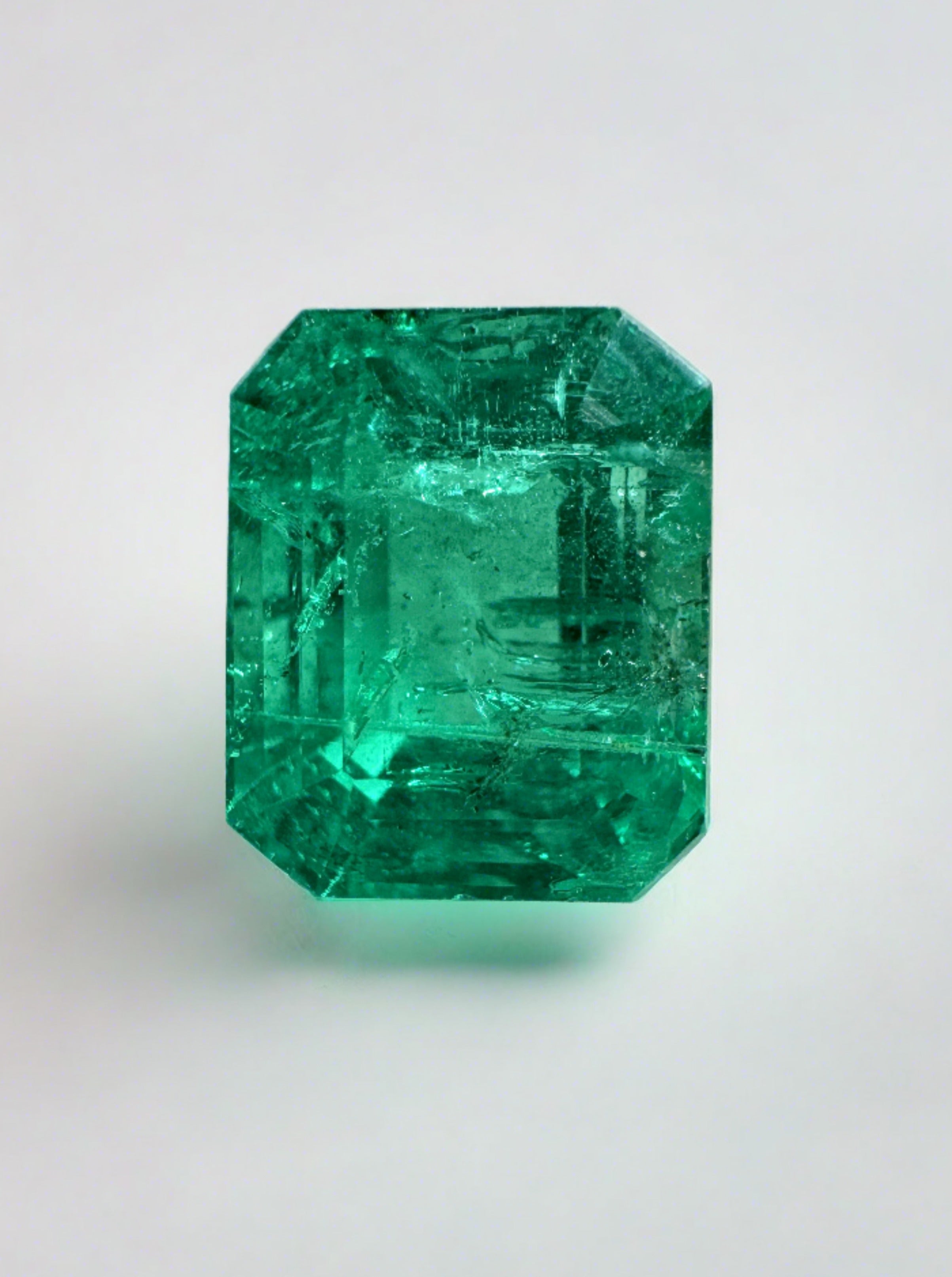 Medium green 2.26 carat natural Zambian emerald loose gemstone in emerald cut, from JR Colombian Emeralds.