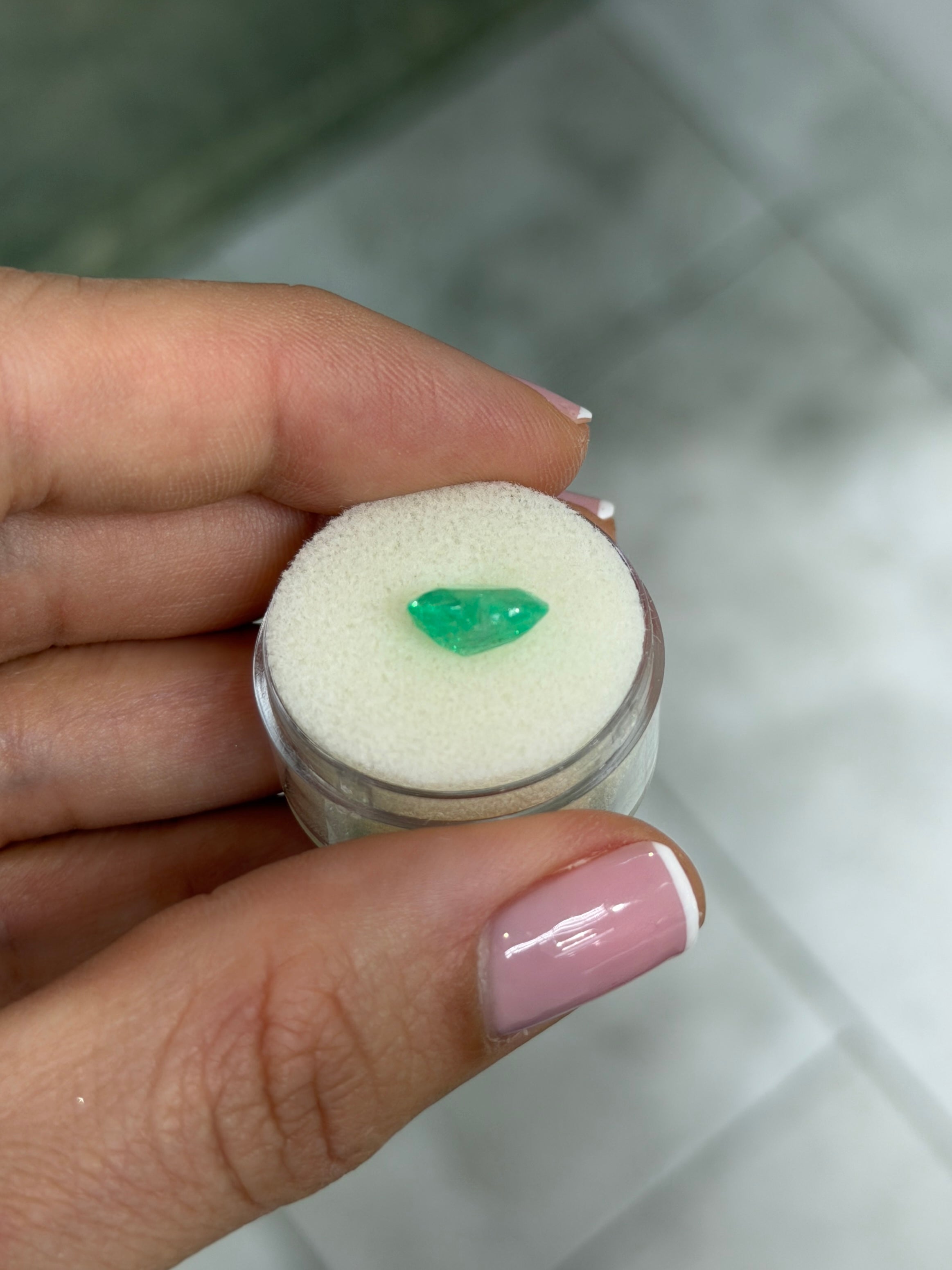 Natural loose Colombian emerald, 2.30 carats, heart cut, spring yellowish green, from JR Colombian Emeralds.