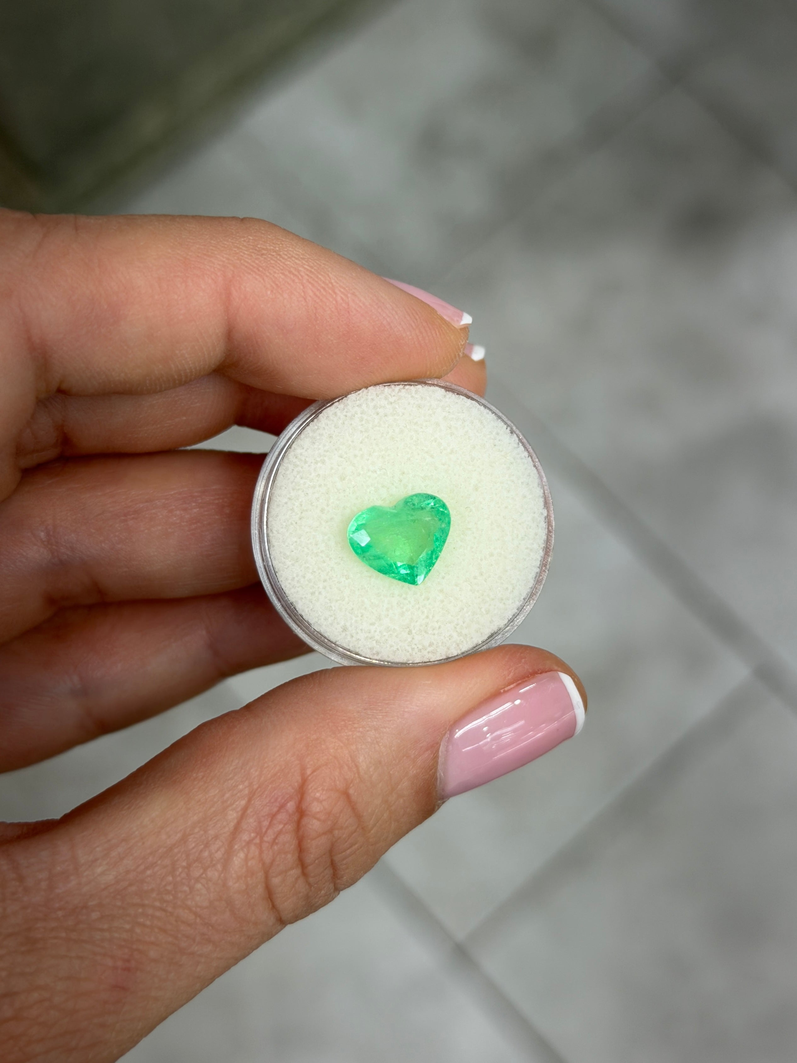 2.30 carat spring yellowish-green Colombian emerald loose heart cut gemstone from JR Colombian Emeralds