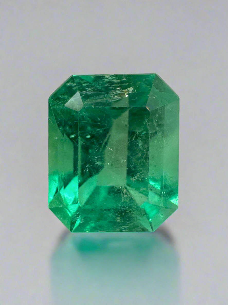 2.47 Carat 9x7 Yellowish Green Natural Loose Colombian Emerald- Emerald Cut - JR Colombian Emeralds