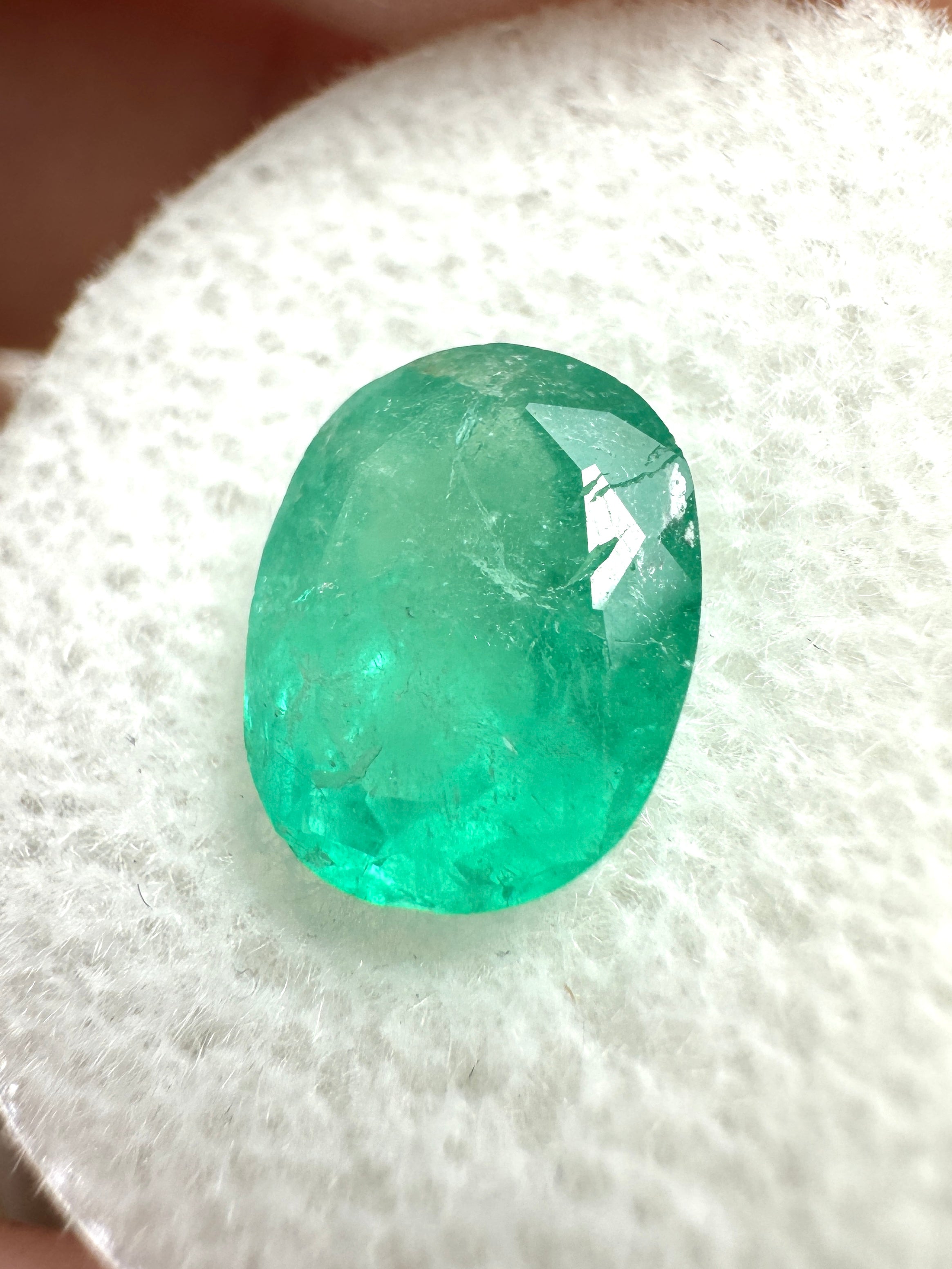 Natural 2.48 carat medium green Colombian emerald loose oval cut gemstone, from JR Colombian Emeralds.