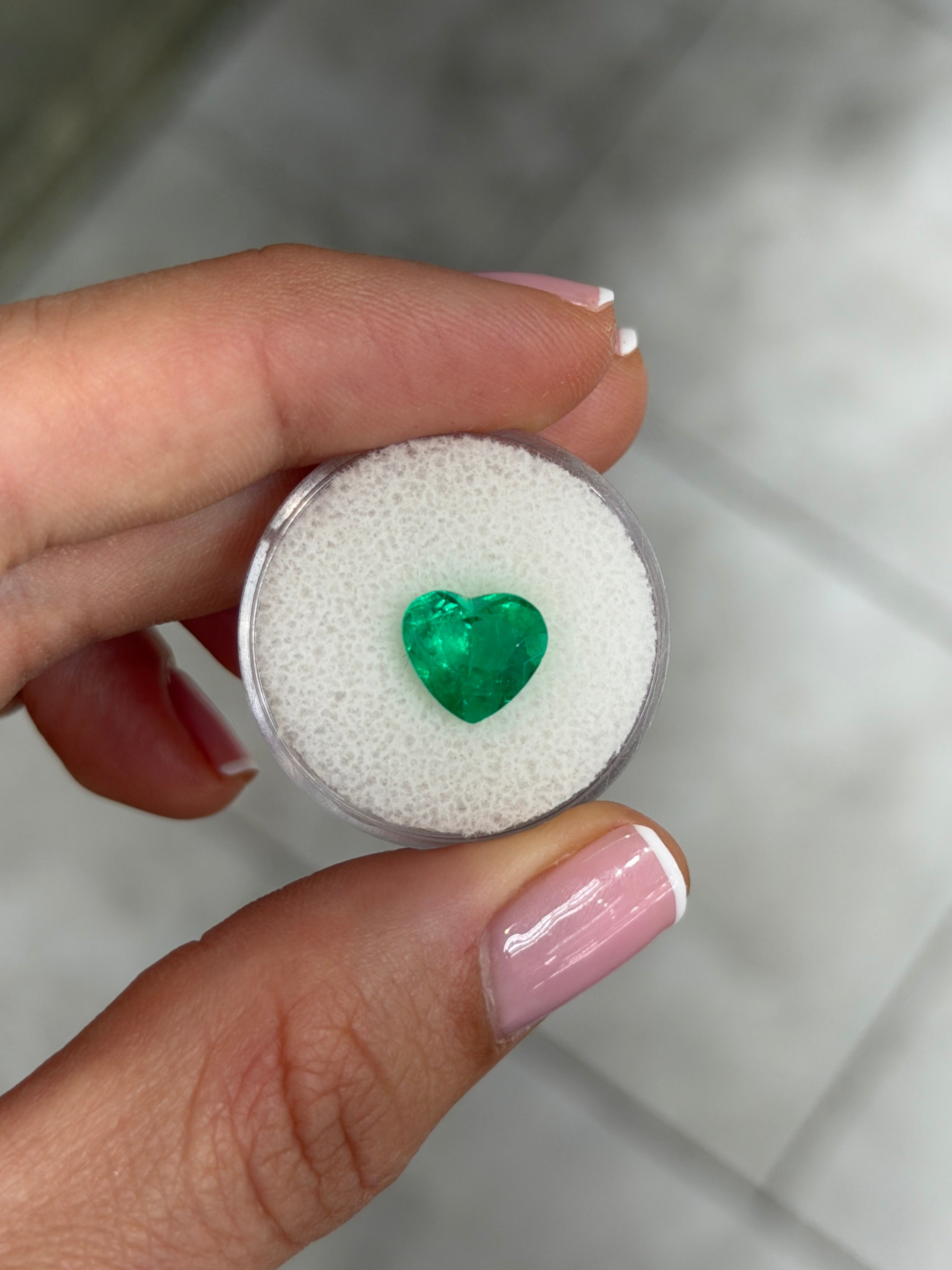 Natural 2.53 carat Colombian emerald, 9x10mm heart cut, bluish green Chivor mine, loose gemstone from JR Colombian Emeralds.