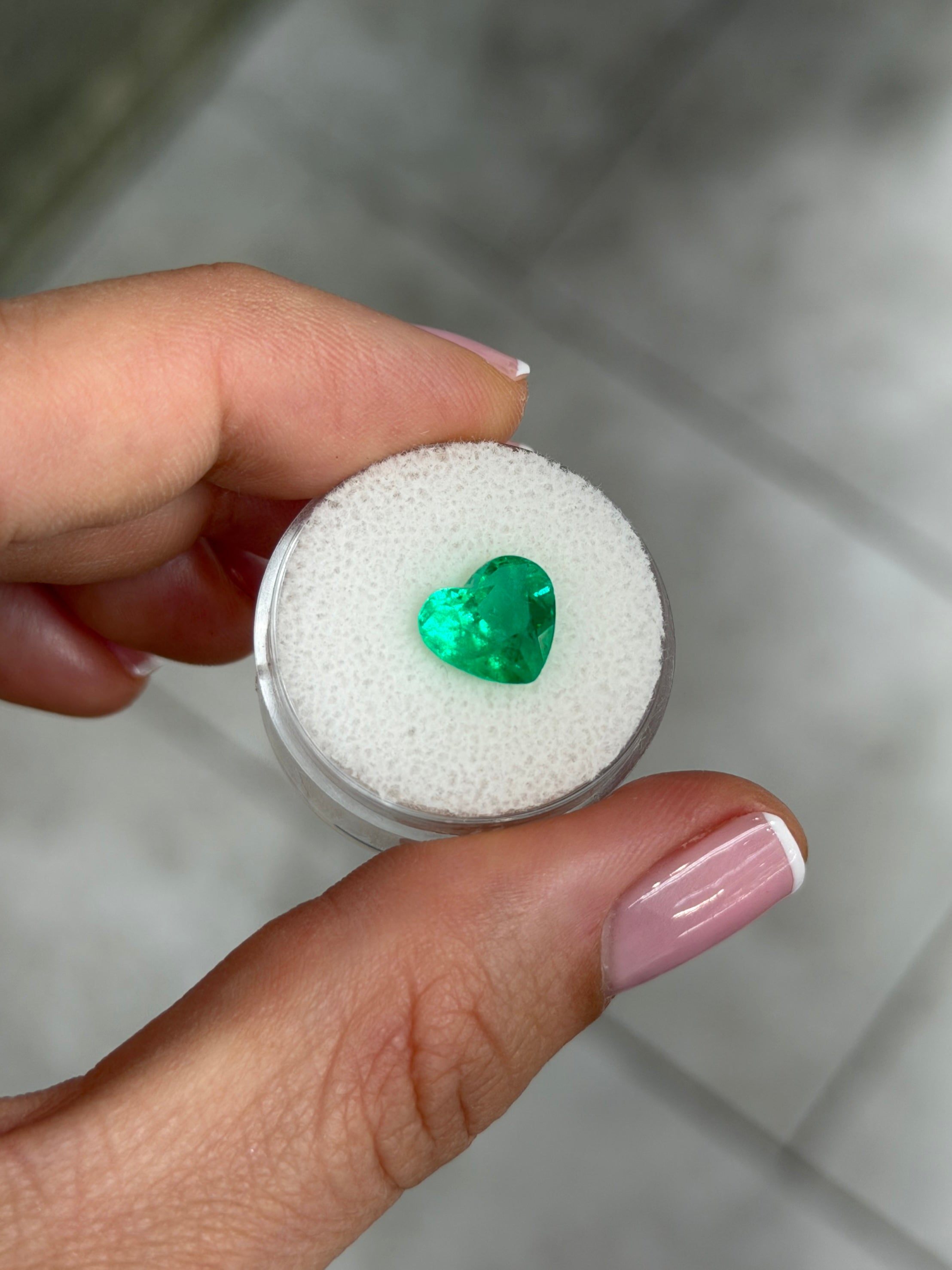 Natural 2.53 Carat bluish-green Colombian emerald loose heart cut from JR Colombian Emeralds. Chivor mine, vibrant and clear gem.