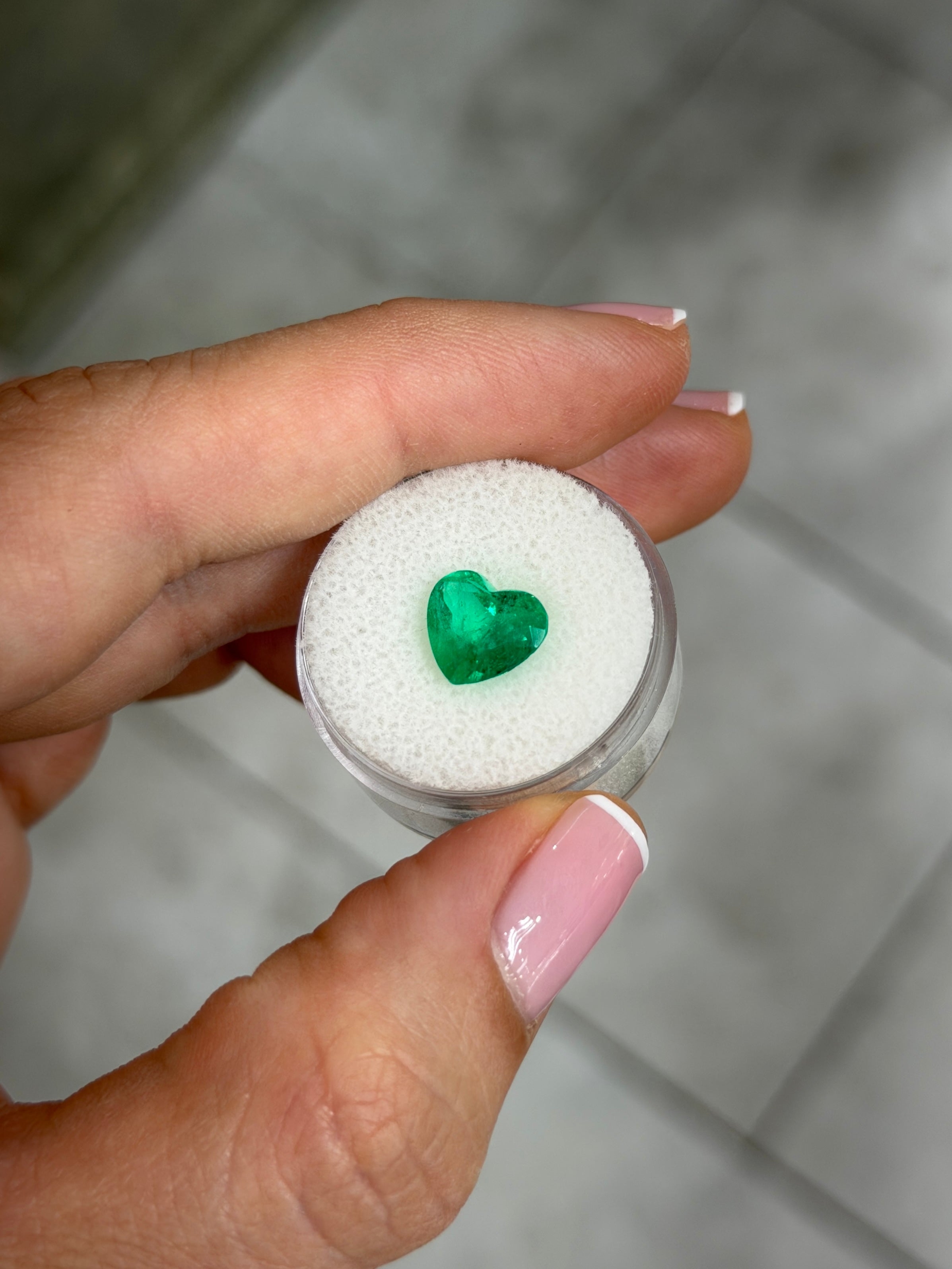 Natural 2.53 carat Colombian emerald in heart cut, bluish green Chivor mine gem, loose stone from JR Colombian Emeralds.