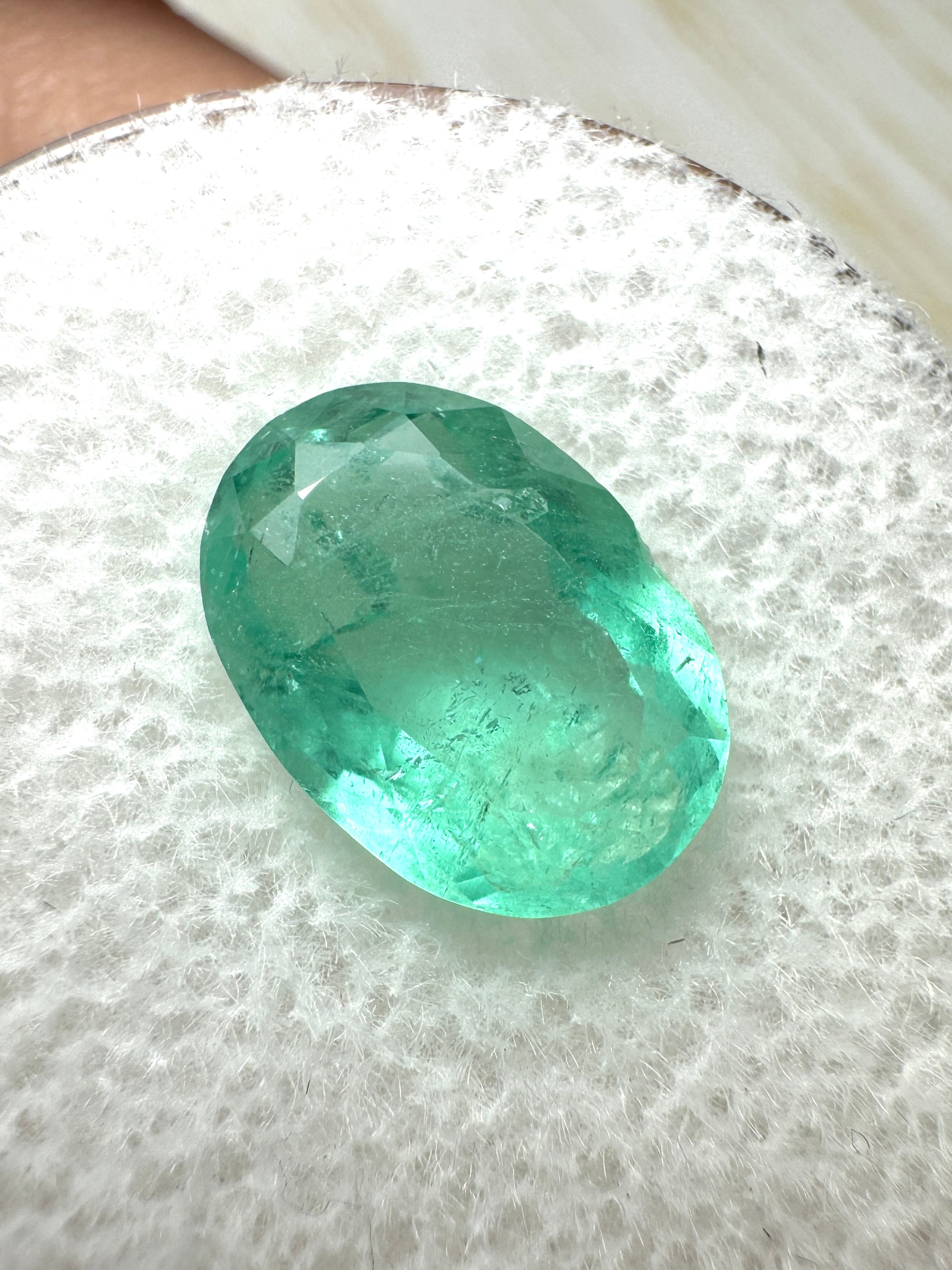 2.63 carat light bluish green Colombian emerald, oval cut, loose gemstone from JR Colombian Emeralds.
