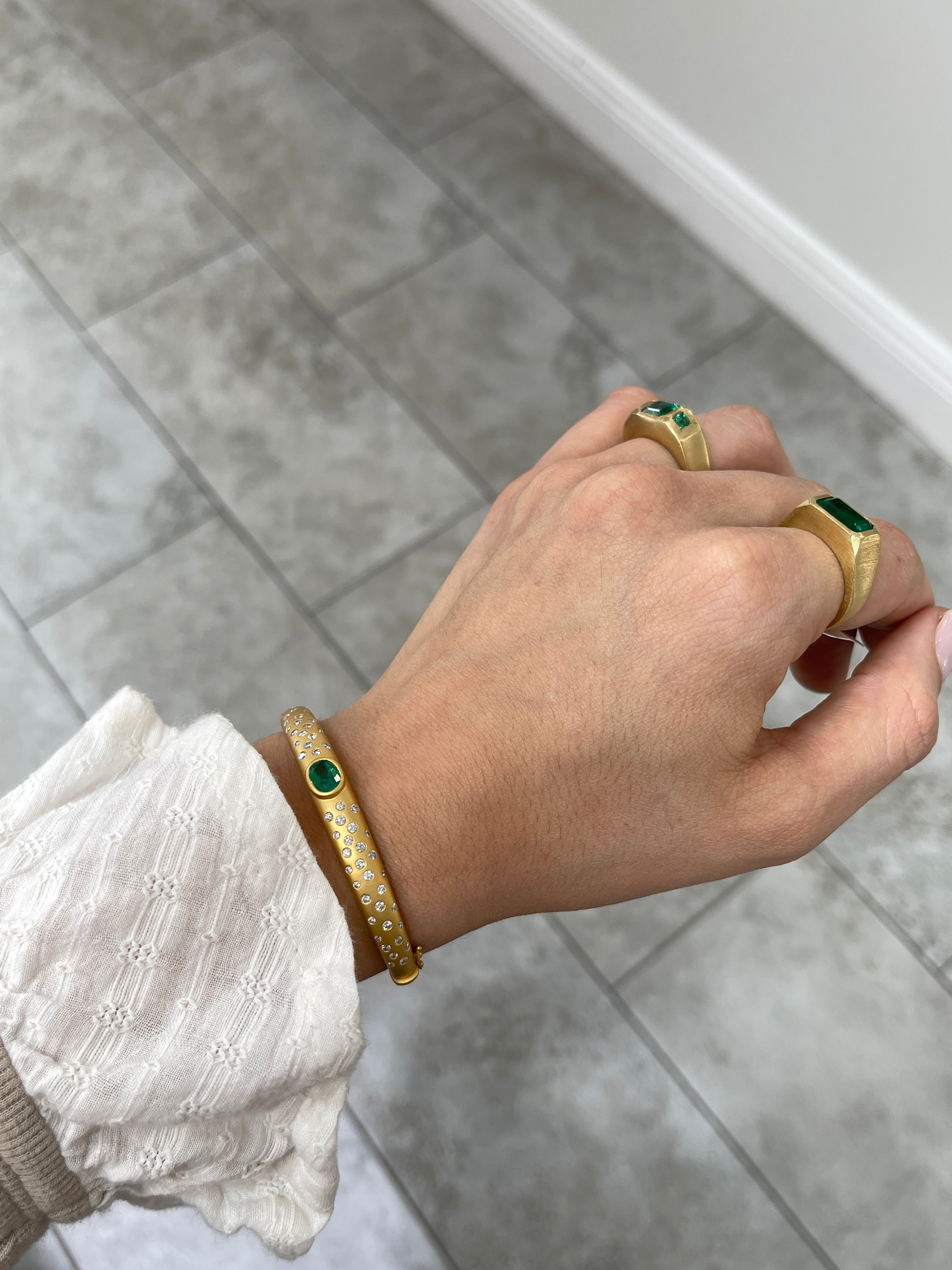 2.66tcw Celestial Emerald & Diamond Constellation Bangle in 14K Gold - JR Colombian Emeralds