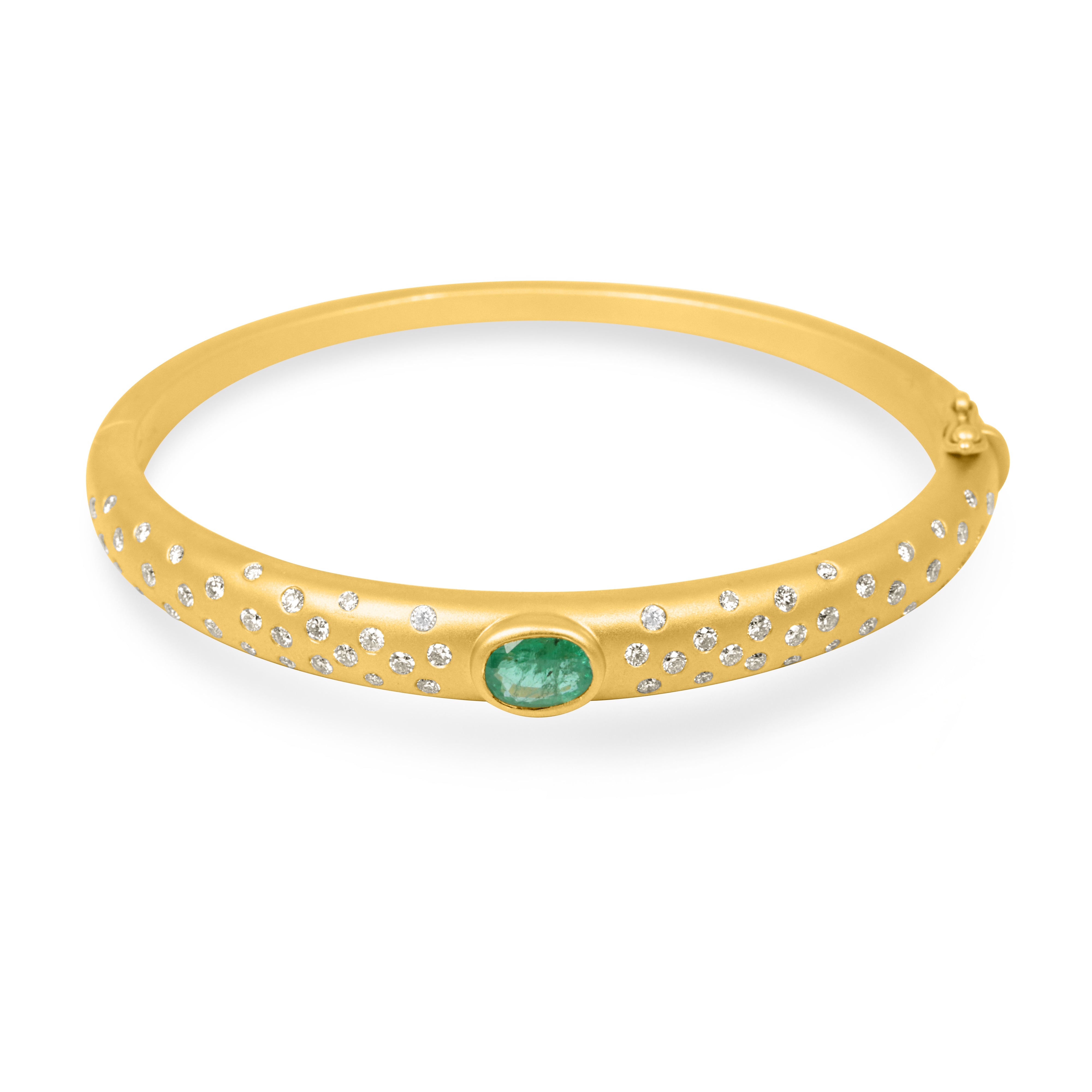 2.66tcw Celestial Emerald & Diamond Constellation Bangle in 14K Gold - JR Colombian Emeralds