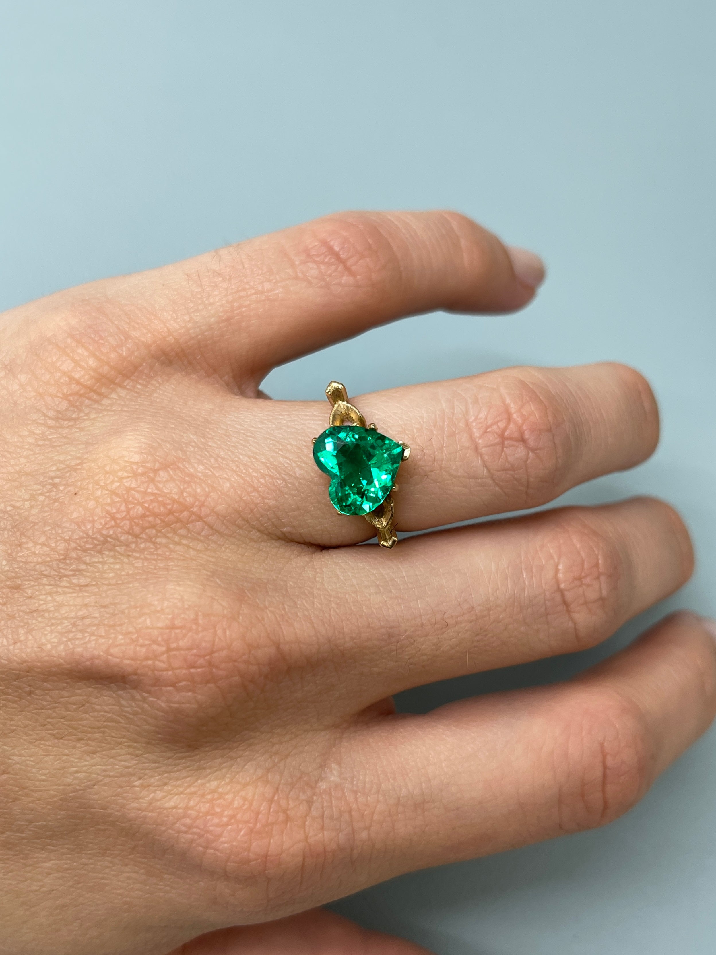 Vivid green 2.68 carat Colombian emerald in heart cut, natural loose gemstone from JR Colombian Emeralds.