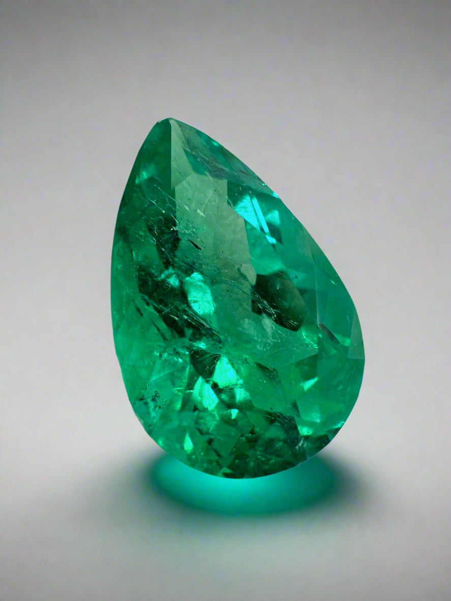 2.68 Carat 11.5 x 7.7 Vivid Green Natural Loose Teardrop Emerald