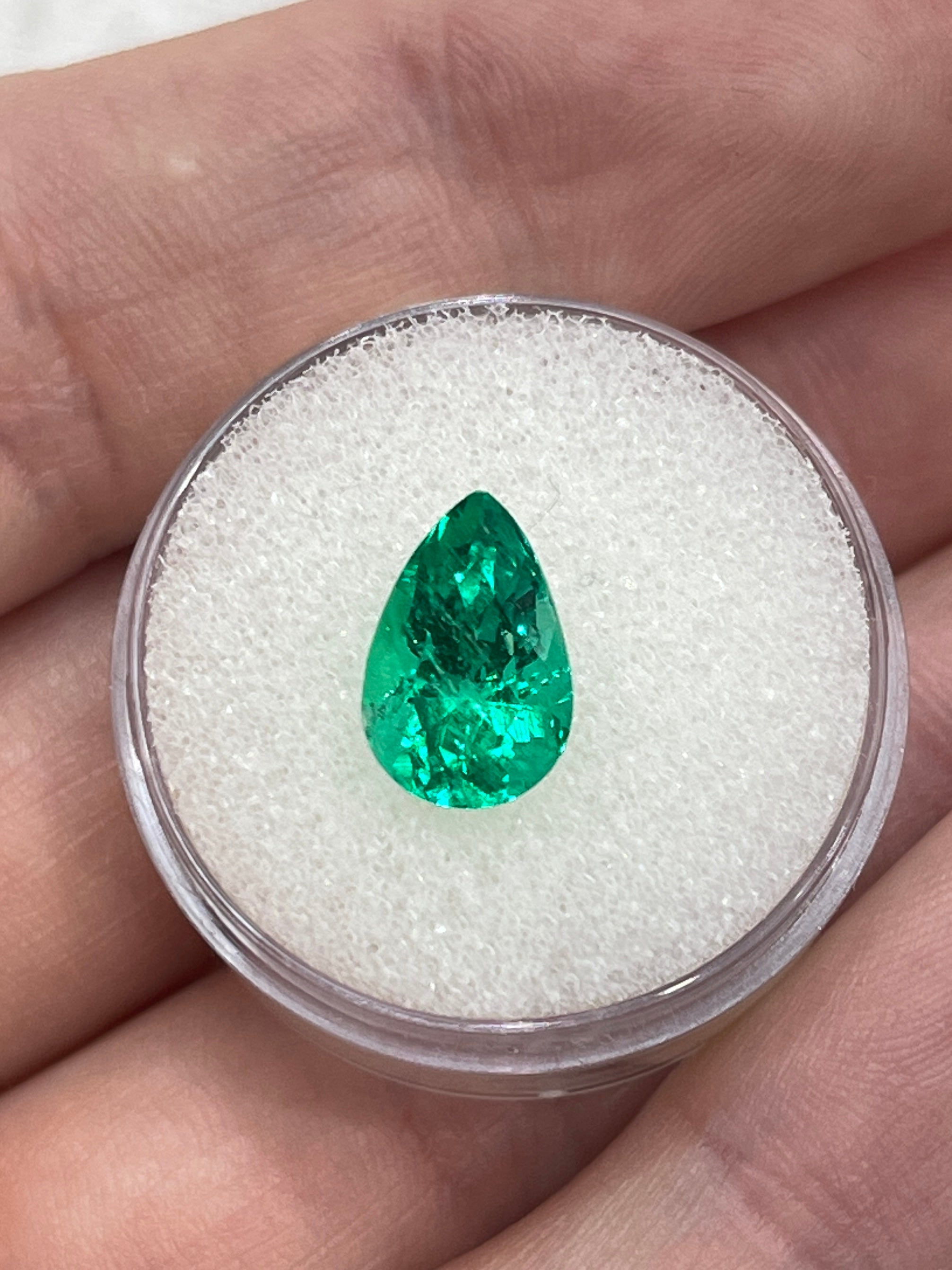 2.68 Carat 11.5 x 7.7 Vivid Green Natural Loose Teardrop Emerald - JR Colombian Emeralds