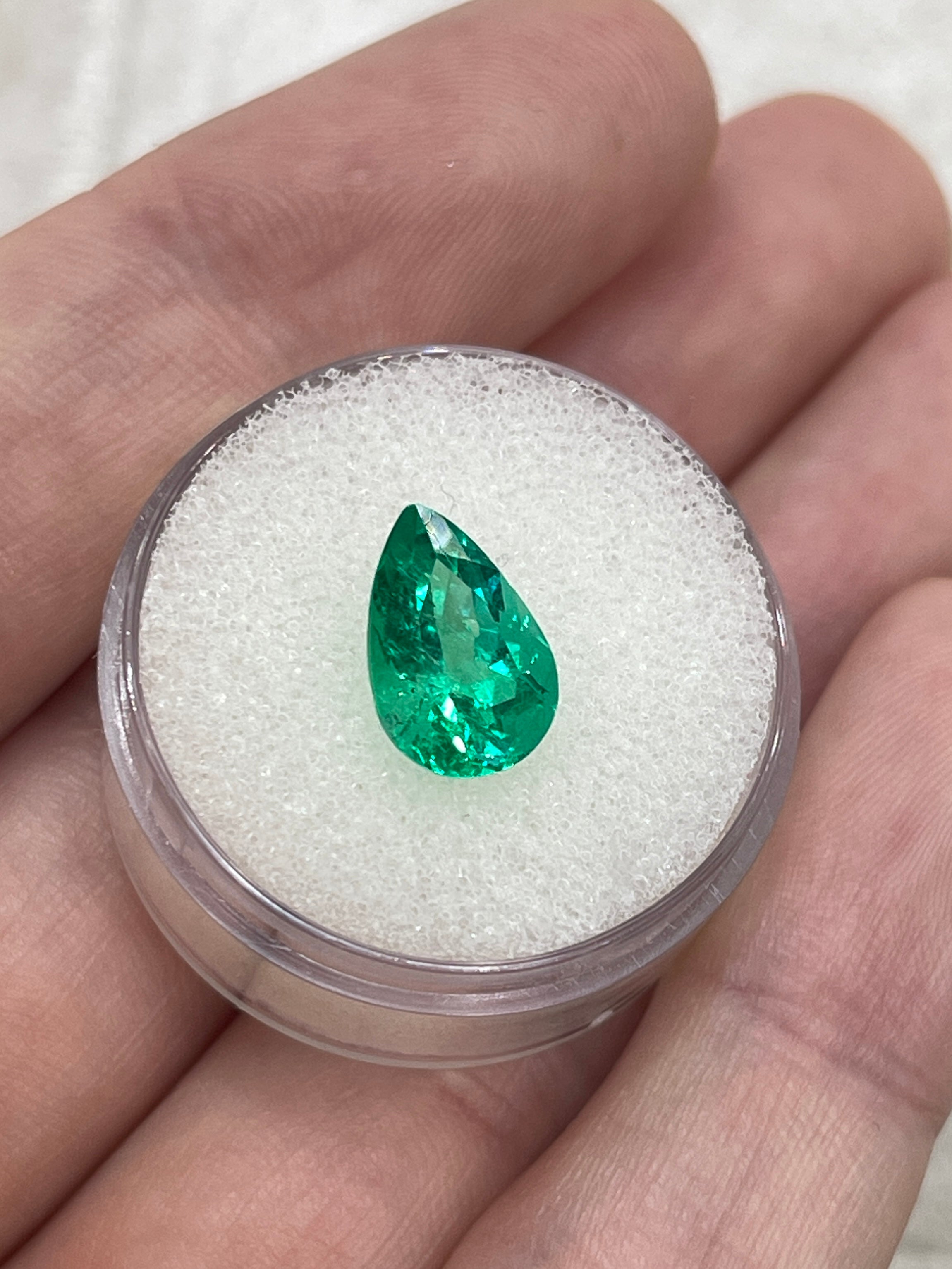 2.68 Carat 11.5 x 7.7 Vivid Green Natural Loose Teardrop Emerald - JR Colombian Emeralds