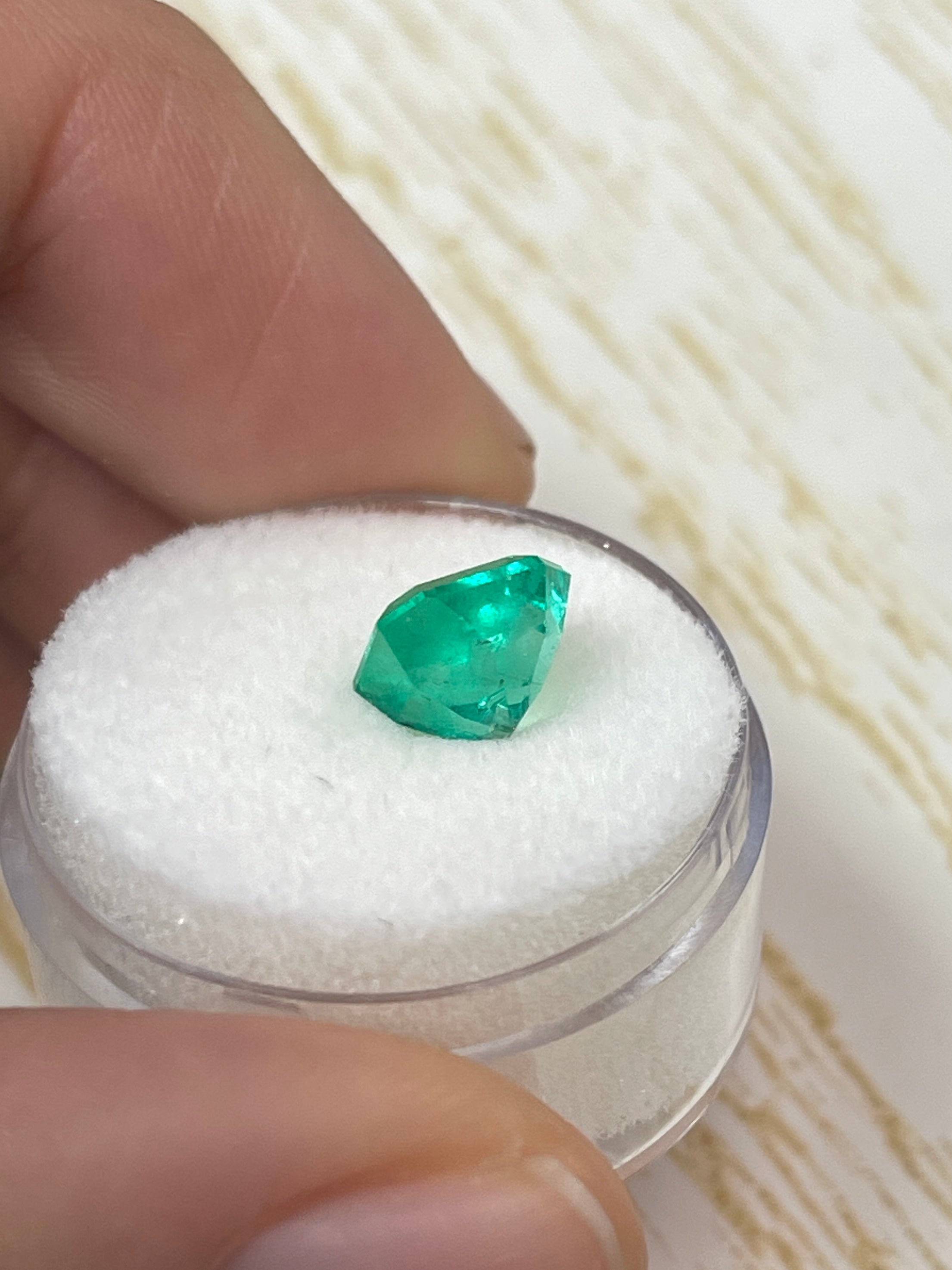 2.71 carat electric yellowish green natural Colombian emerald in Asscher cut, loose gemstone from JR Colombian Emeralds.