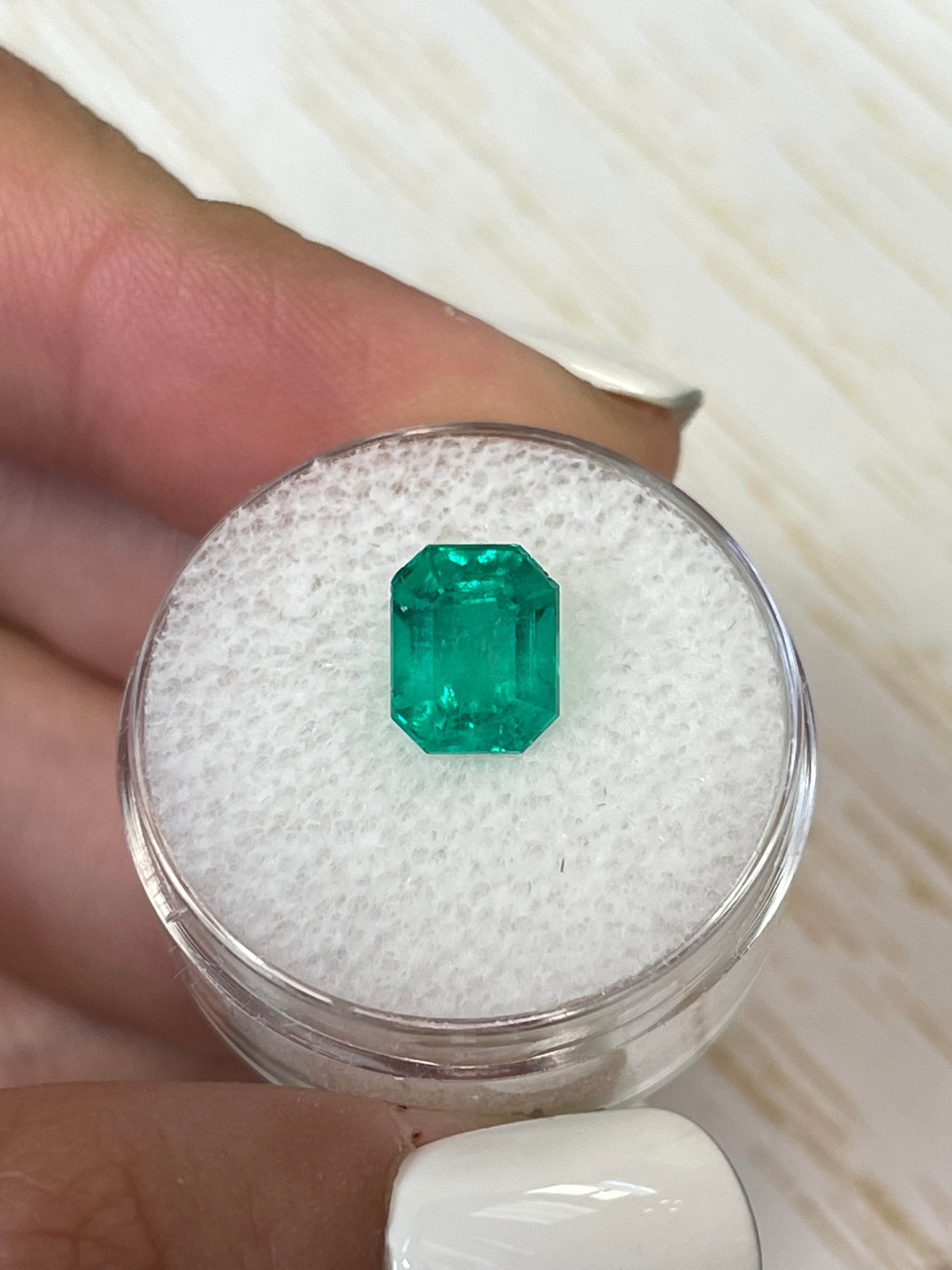 9x7mm bluish-green natural Colombian emerald loose gemstone, emerald cut, 2.73 carats, from JR Colombian Emeralds