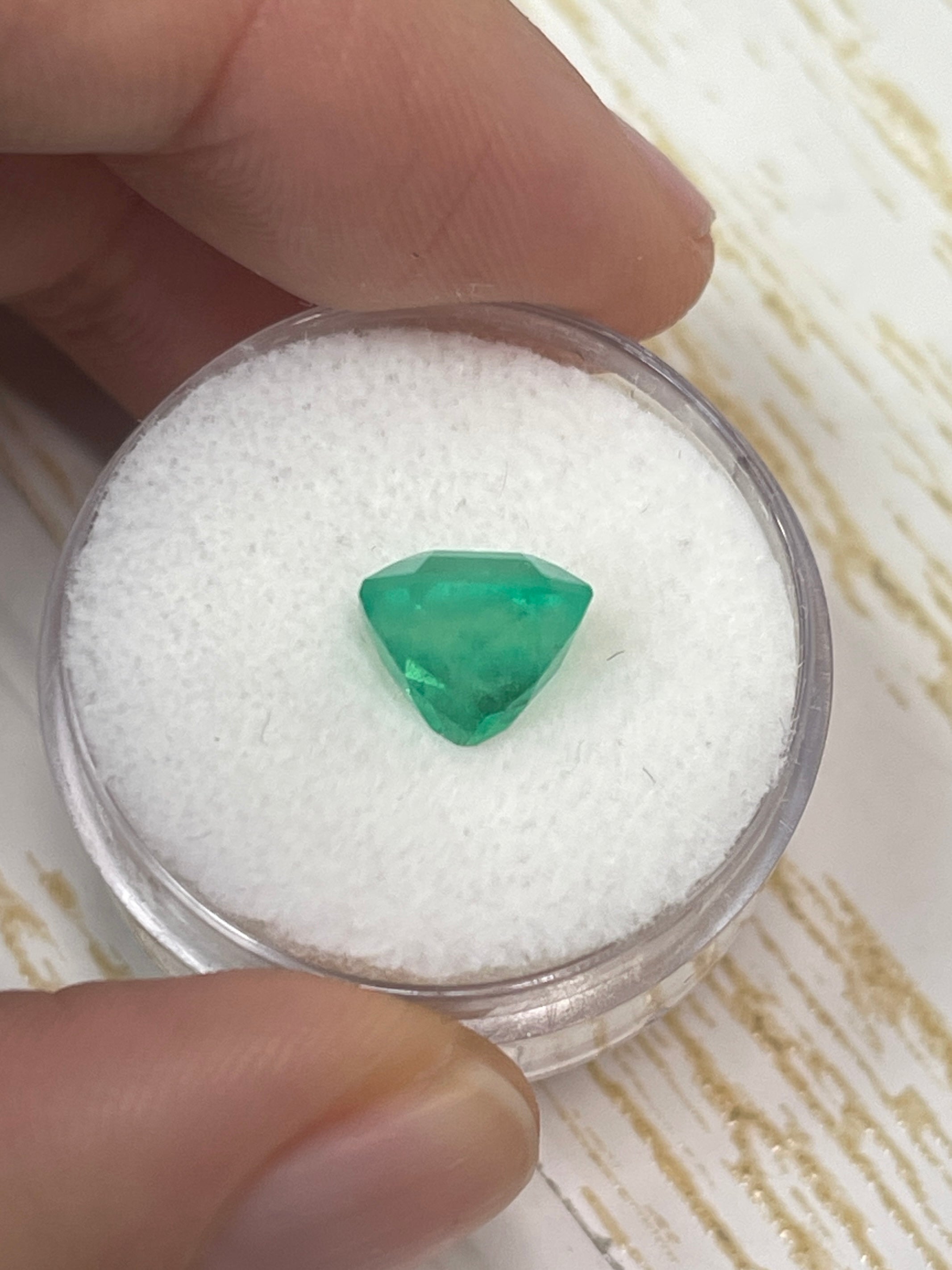8.5x7.9mm yellowish green natural Colombian emerald loose Asscher cut, 2.78 carats, from JR Colombian Emeralds.