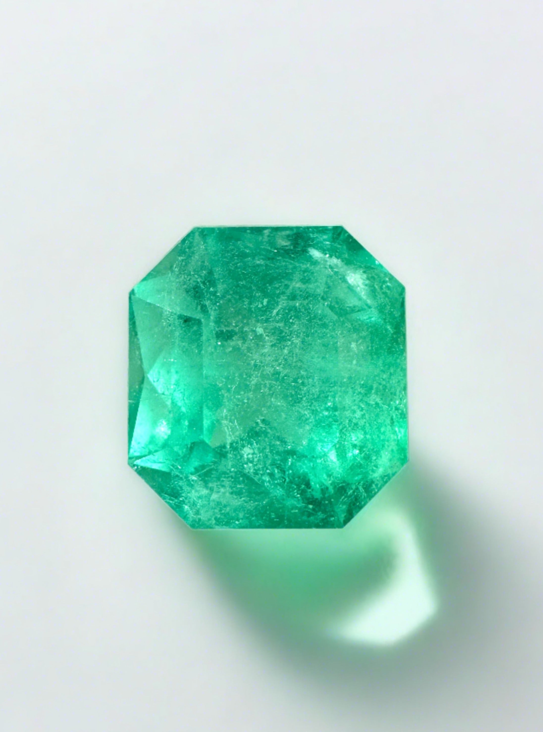 2.78 Carat yellowish green natural Colombian emerald, Asscher cut, loose gemstone from JR Colombian Emeralds.