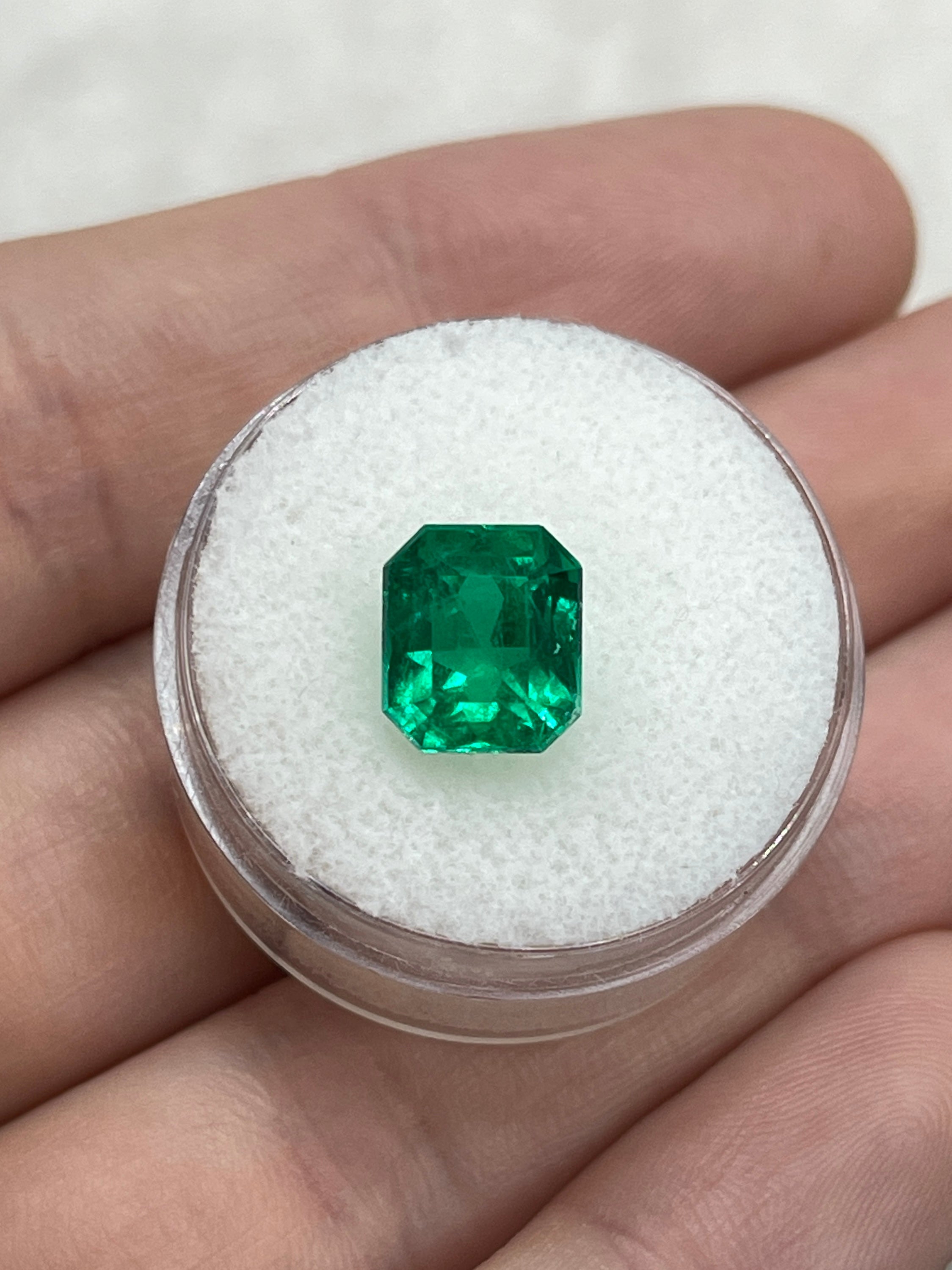 Vivid green 2.78 carat Colombian emerald cut loose emerald gemstone with chunky 9x8 size from JR Colombian Emeralds