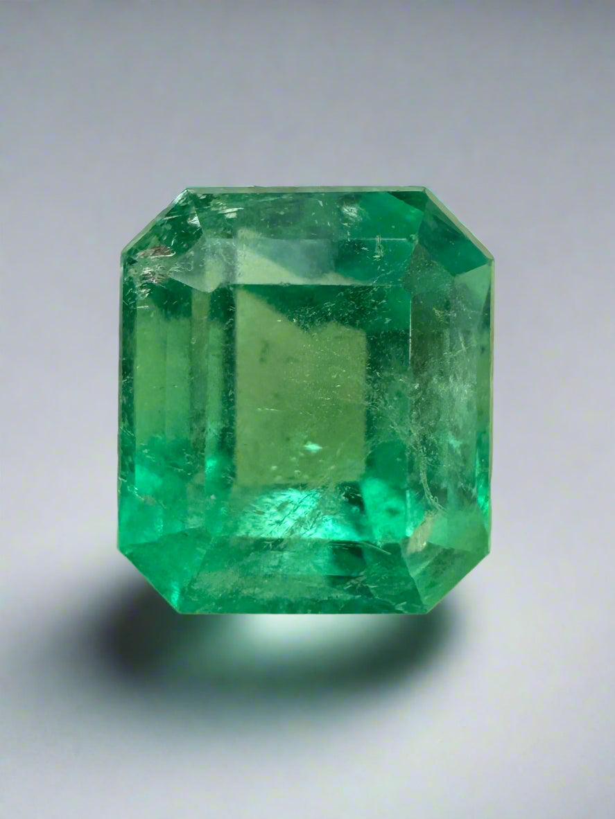 2.82 Carat Colombian Emerald gemstone, chunky cut, 8.5x7.4mm, clear and natural, loose gem from JR Colombian Emeralds.