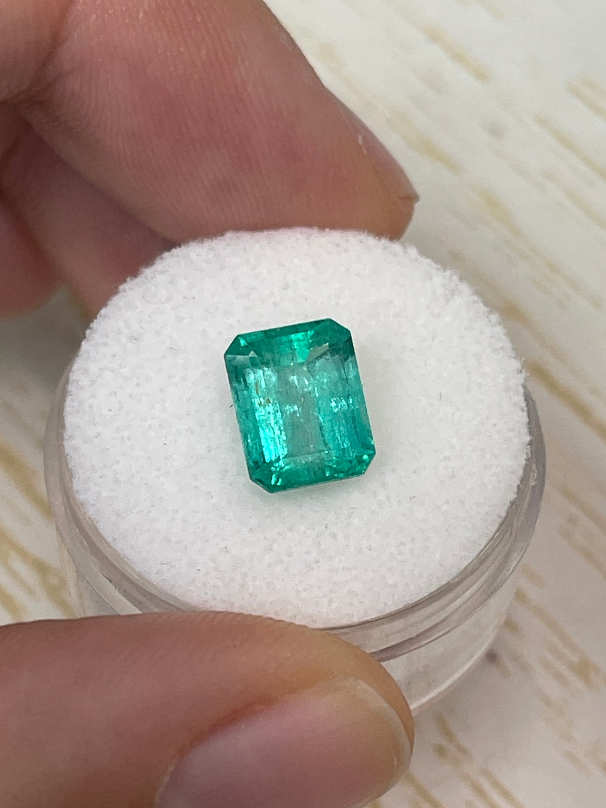 2.84-carat natural Colombian emerald, 9x8mm chunky emerald cut, loose gemstone from JR Colombian Emeralds, vibrant green color.