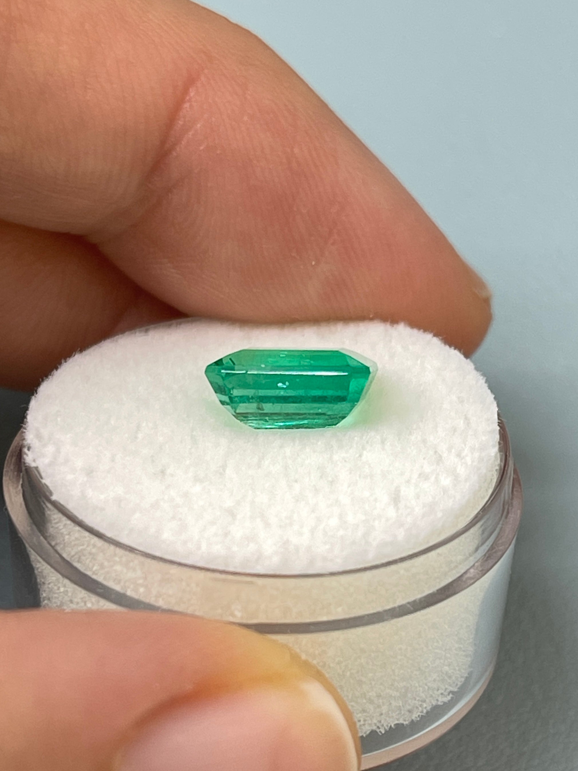 9.4x8mm crystalline green natural Colombian emerald loose gemstone, emerald cut, 2.85 carats, from JR Colombian Emeralds