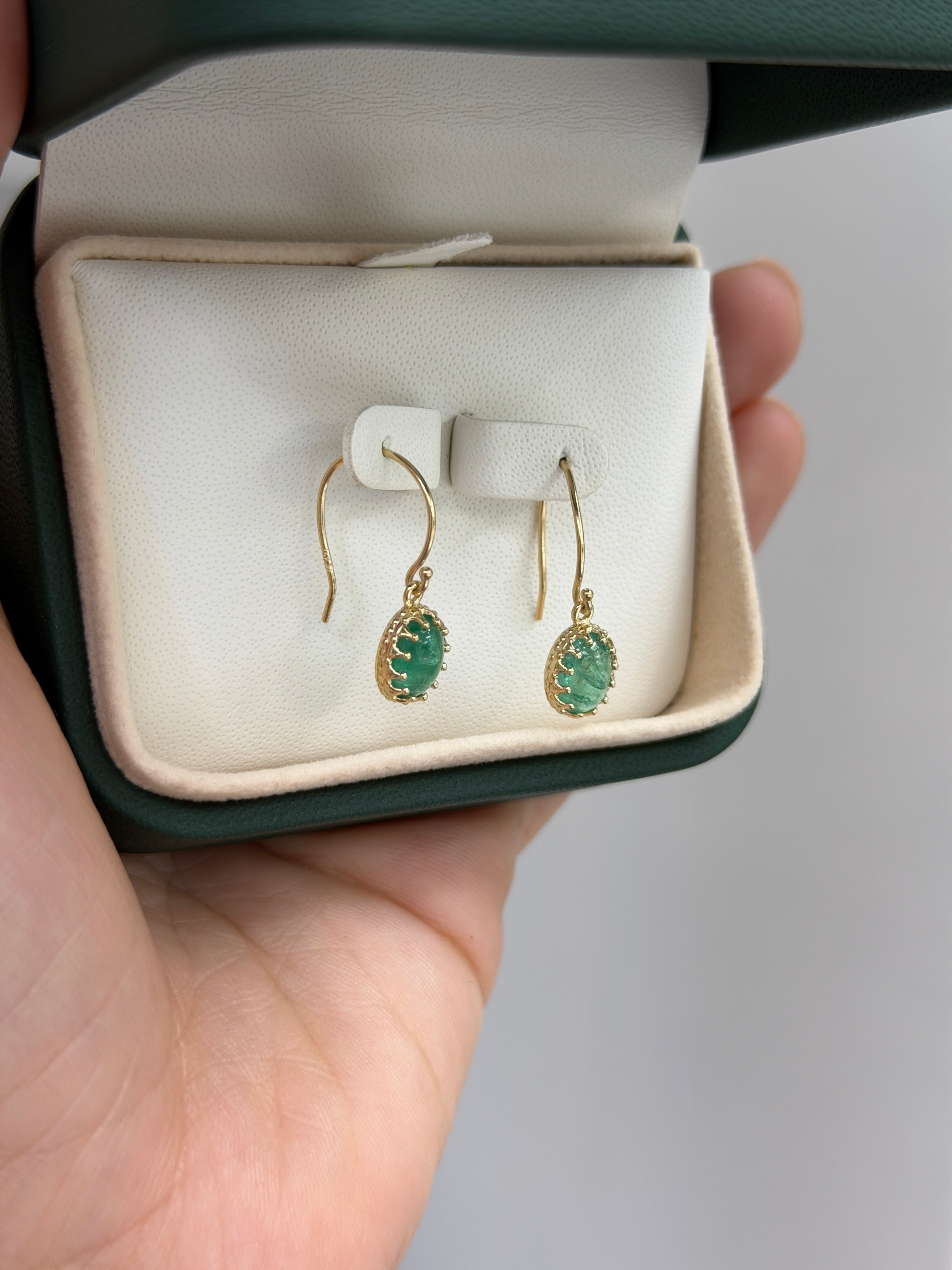 2.92tcw Oval Cabochon Muli Prong Wire Hook Earrings 14K