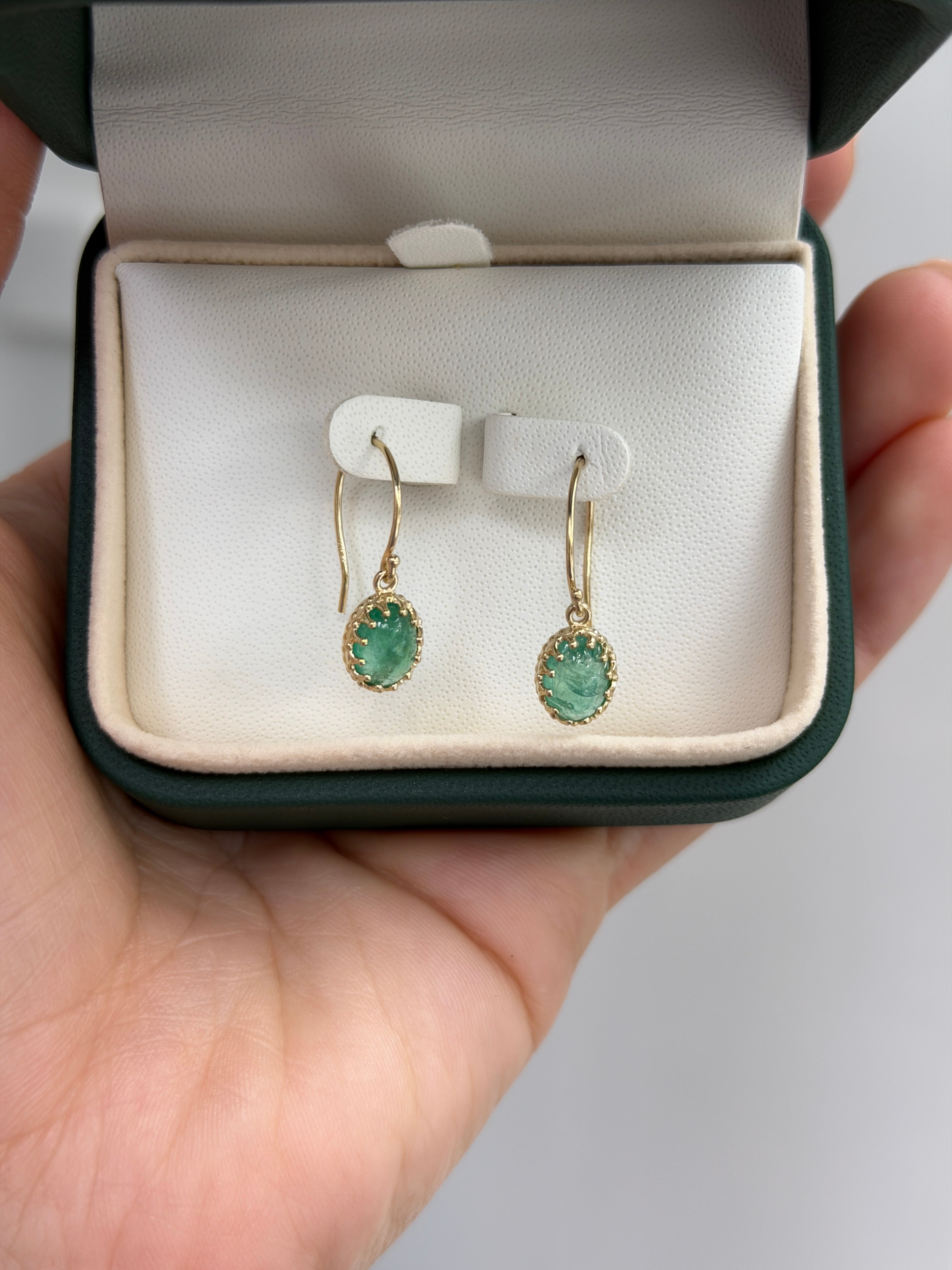 2.92tcw Oval Cabochon Muli Prong Wire Hook Earrings 14K