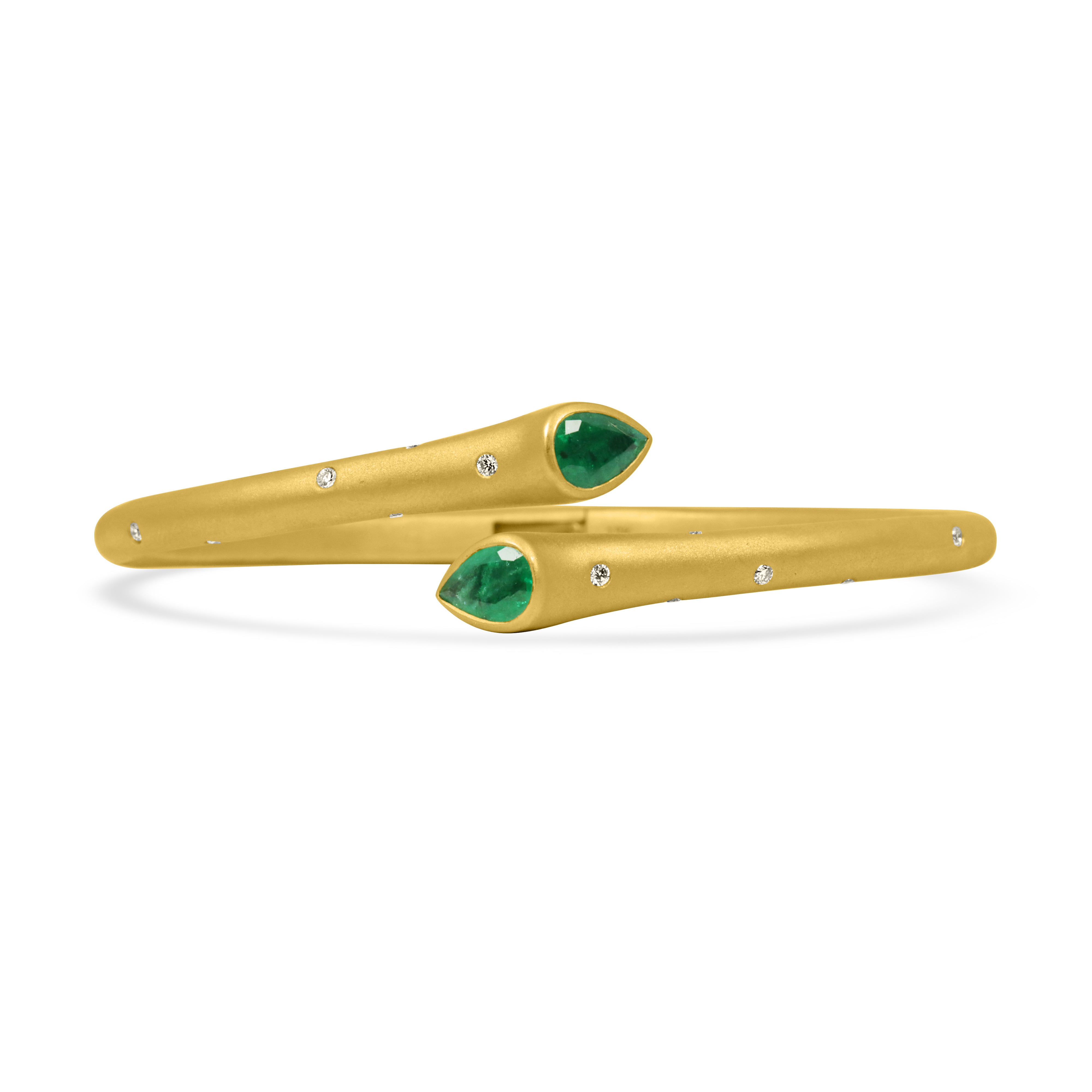 2.93tcw Pear Emerald & Diamond Bypass Cuff Bangle Bracelet 18K - JR Colombian Emeralds