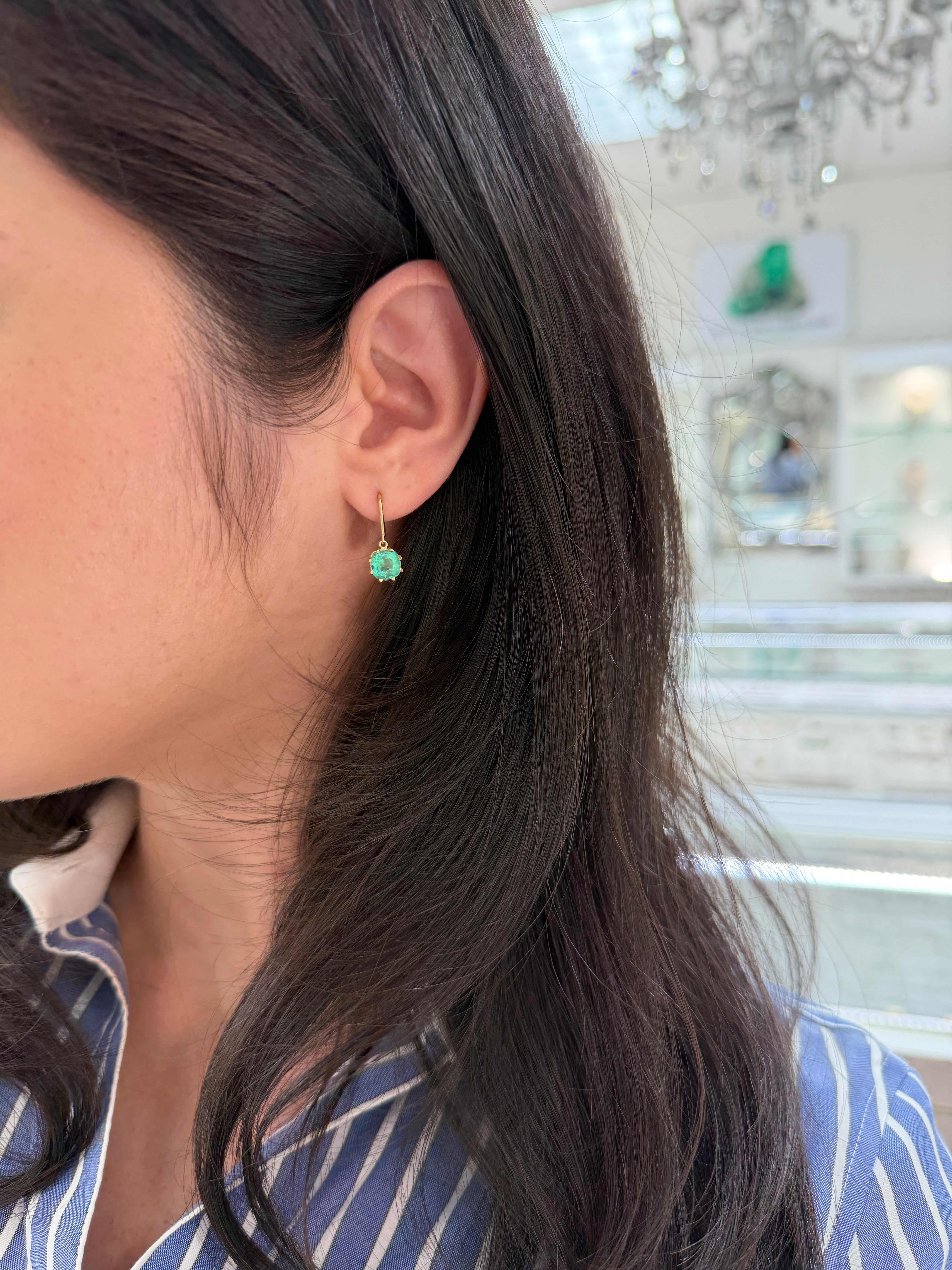 2.95tcw Multi Prong Colombian Emerald Cushion Cut French Hook Earrings