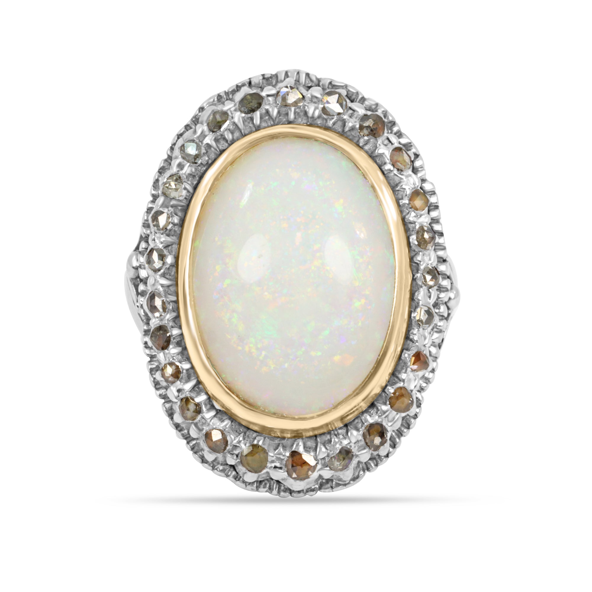 21.60tcw 14K Antique Opal & Diamond Statement Victorian 1900s Ring