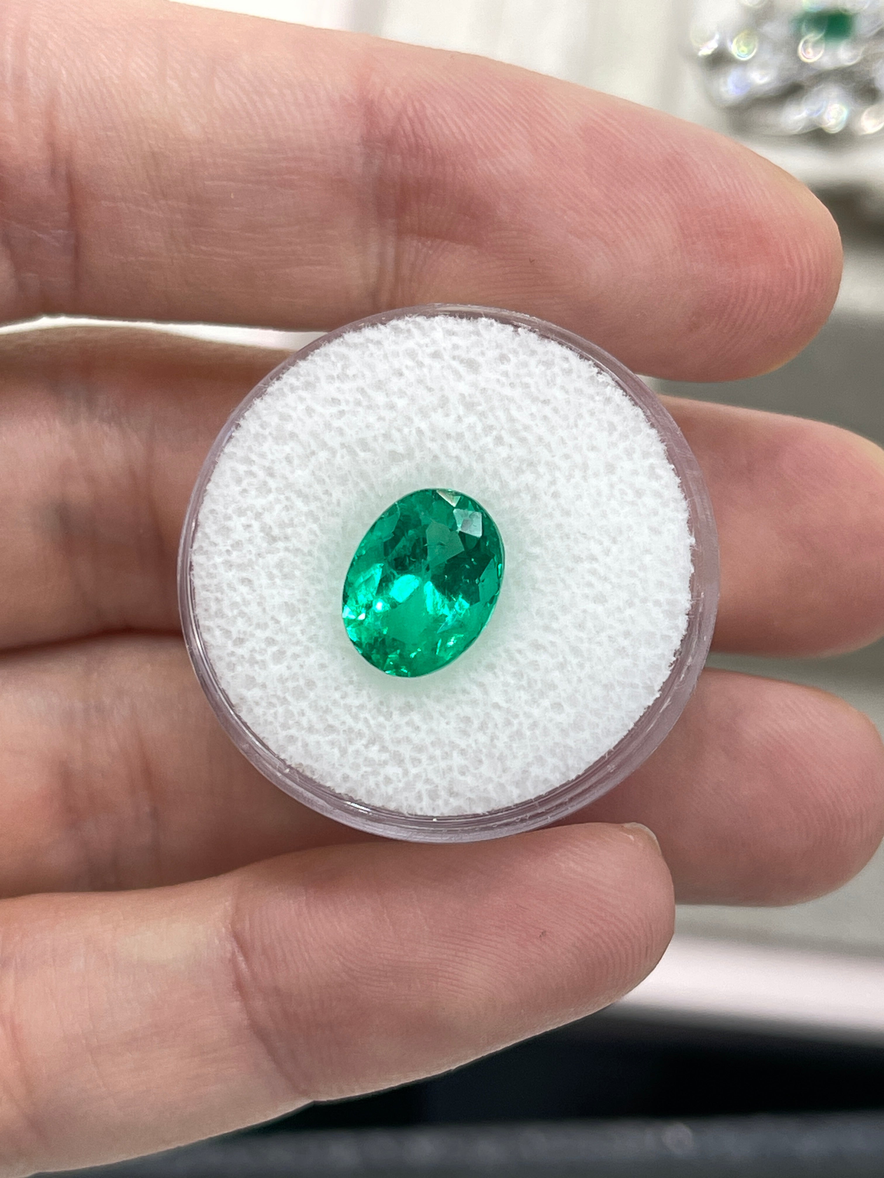 Vivid green 10x8mm oval Colombian emerald loose gemstone, 3.04 carats, ethically mined by JR Colombian Emeralds.