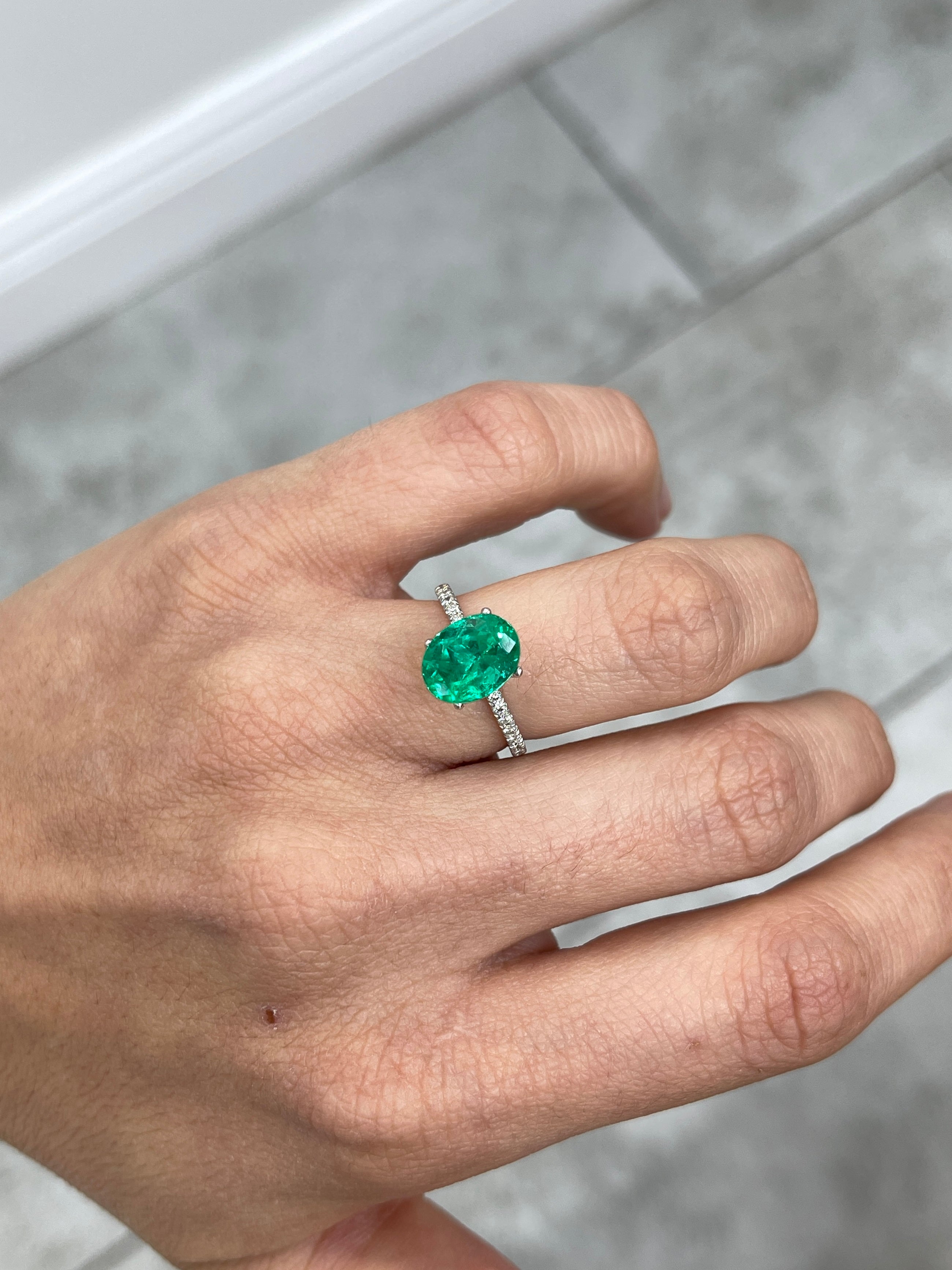 Vivid green 10x8mm oval Colombian emerald loose gemstone, 3.04 carats, ethically mined by JR Colombian Emeralds