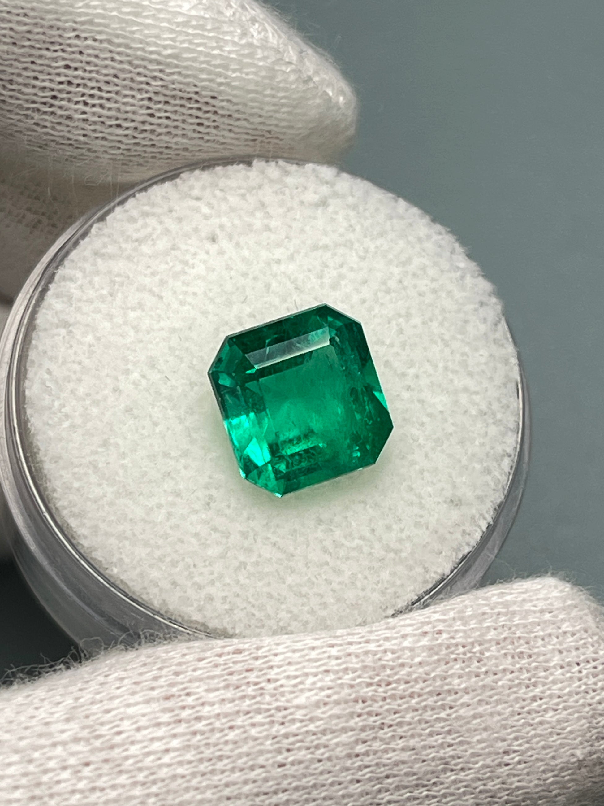 3.06 Carat AAA+ GIA Certified Muzo Green Colombian Emerald Asscher Cut, loose natural emerald from JR Colombian Emeralds.