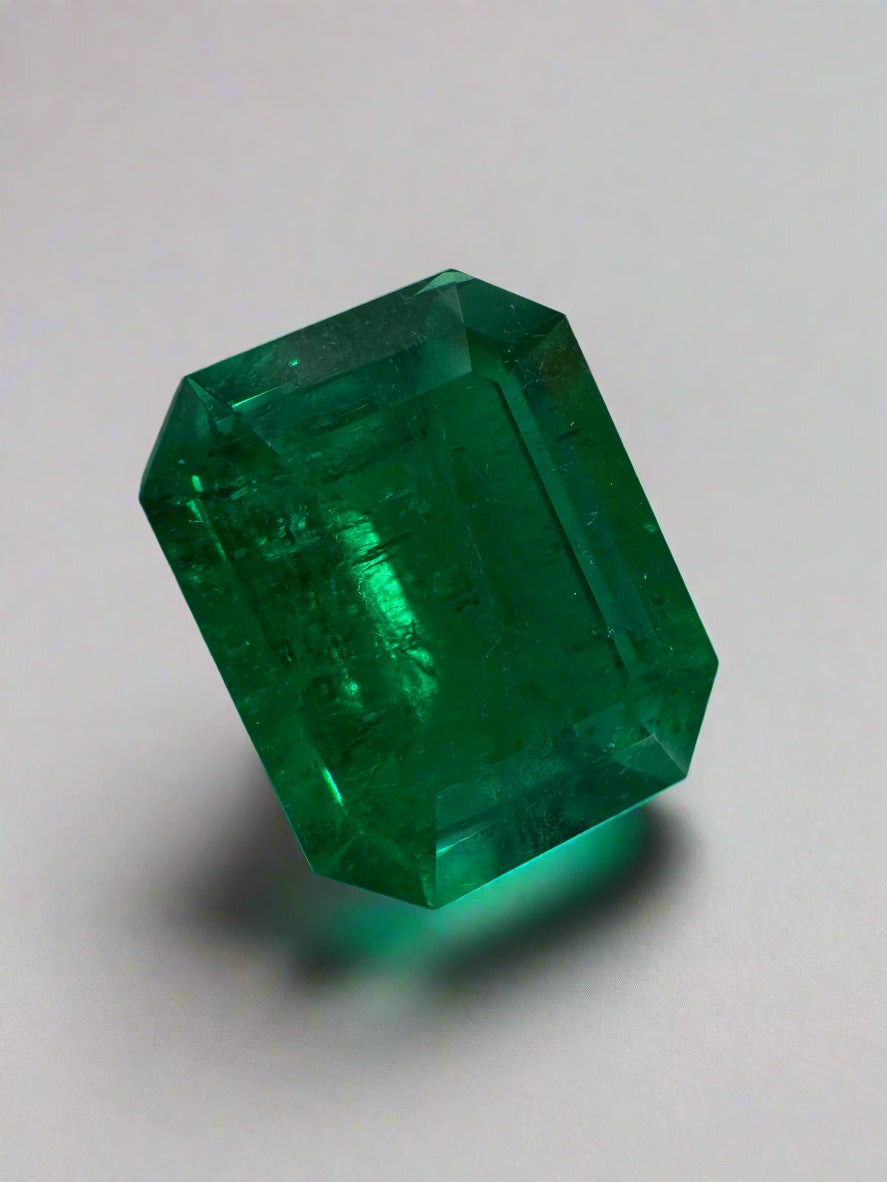 Vivid 3.08 carat Muzo green Colombian emerald loose gemstone in 10x8 emerald cut, from JR Colombian Emeralds.