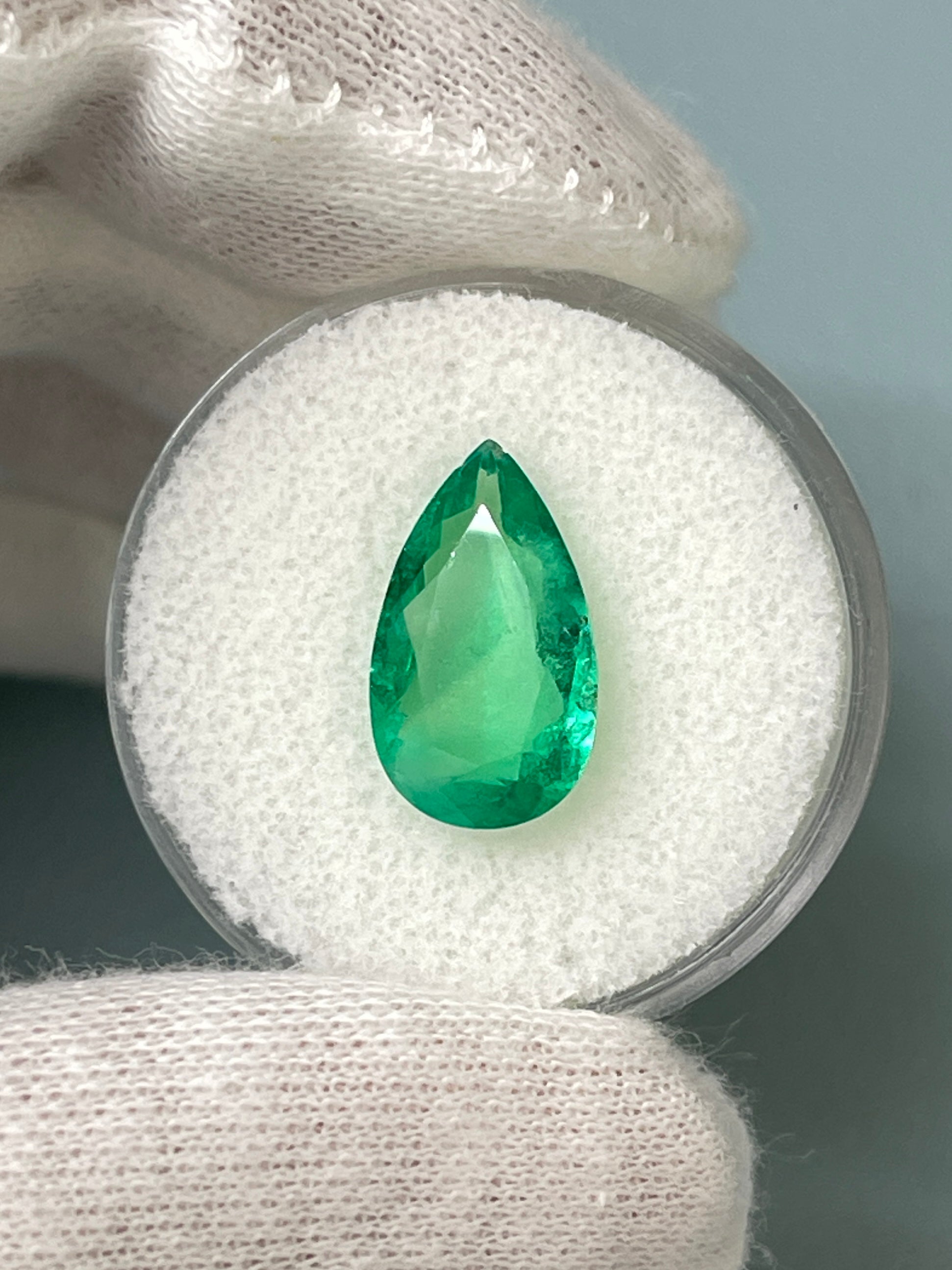 3.10 carat 14.5x8.5 Spready Yellowish Green Natural Loose Colombian Emerald-Pear Cut - JR Colombian Emeralds