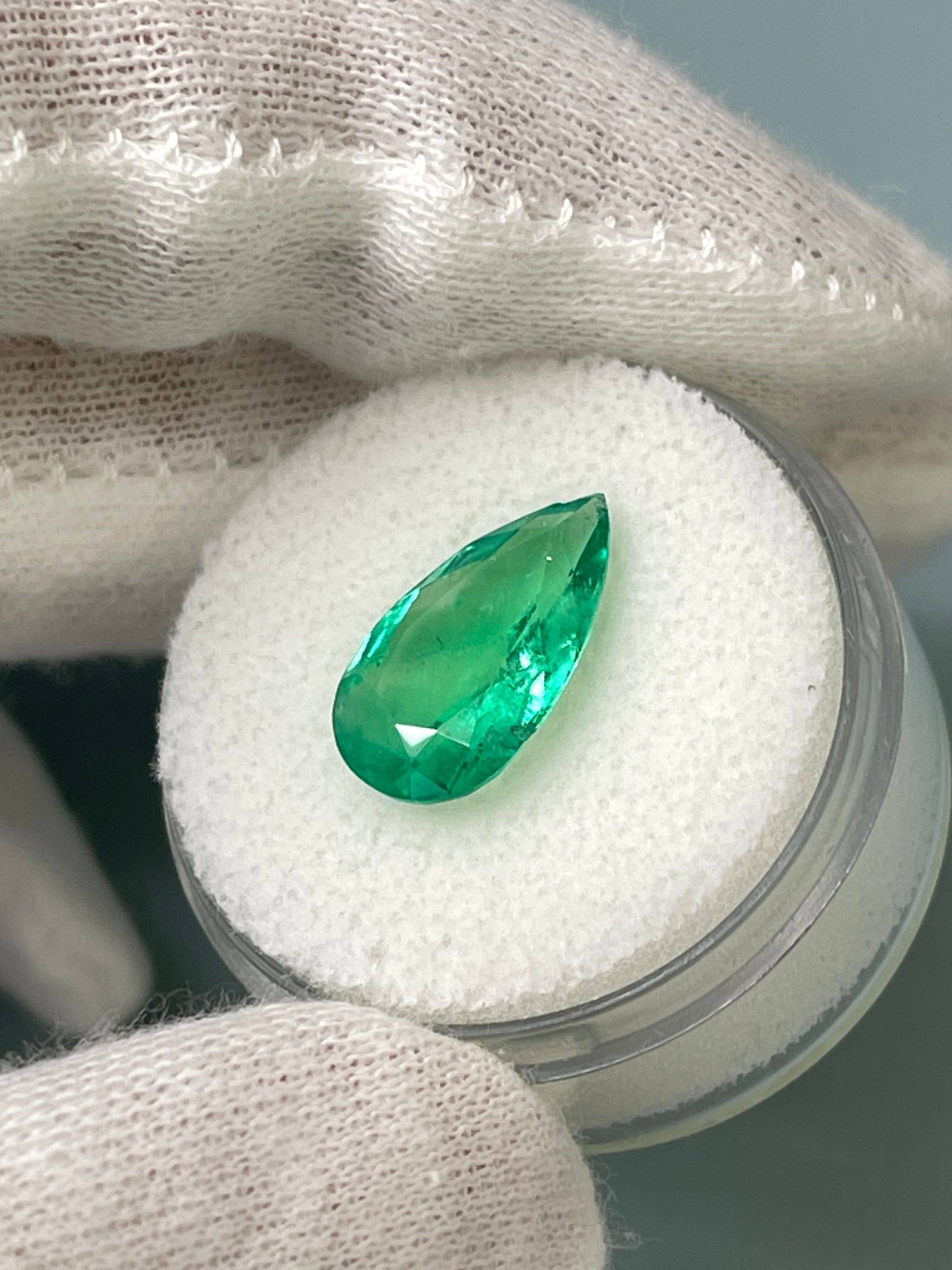 3.10 carat 14.5x8.5 Spready Yellowish Green Natural Loose Colombian Emerald-Pear Cut - JR Colombian Emeralds