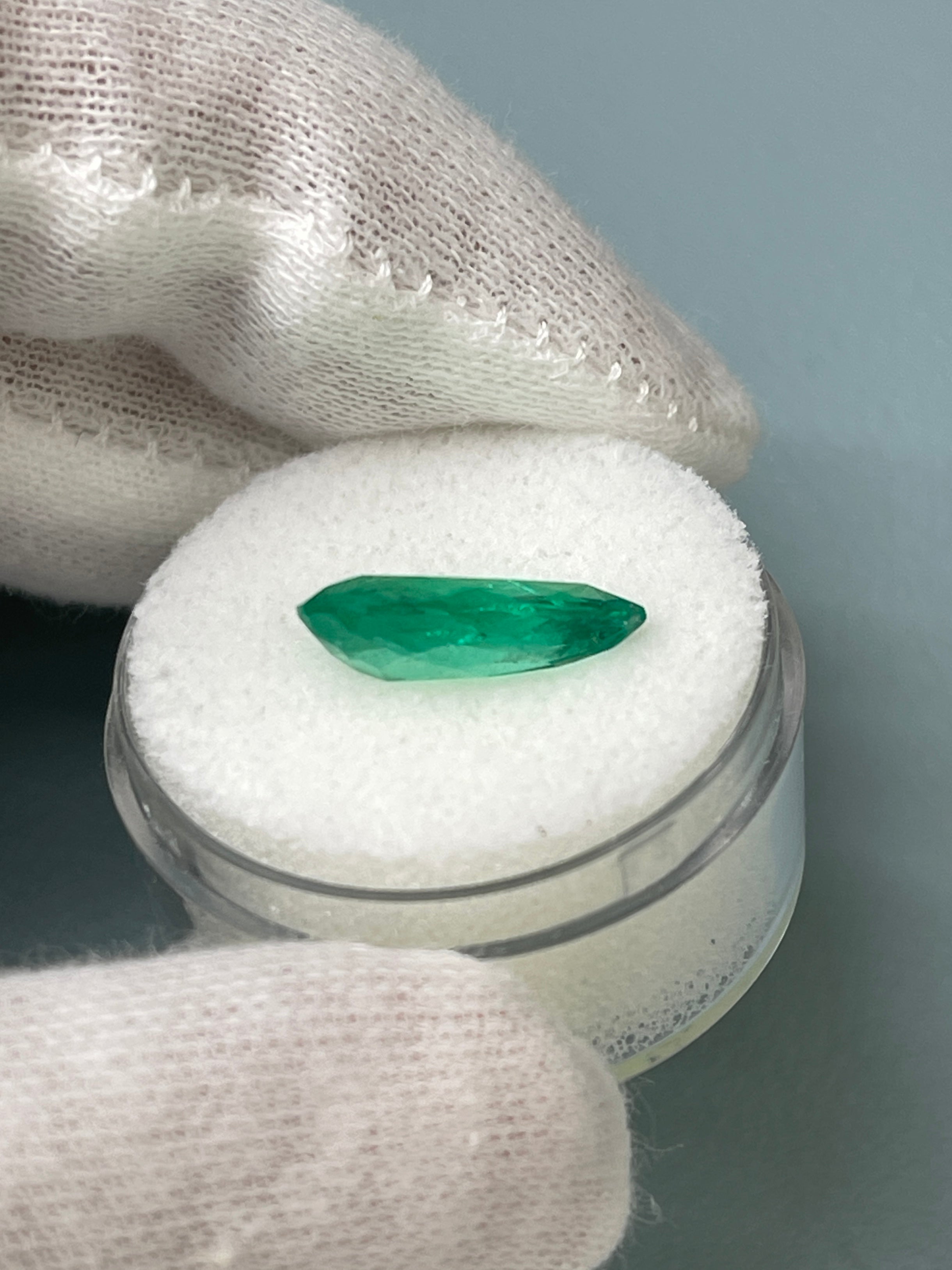 3.10 carat 14.5x8.5 Spready Yellowish Green Natural Loose Colombian Emerald-Pear Cut - JR Colombian Emeralds