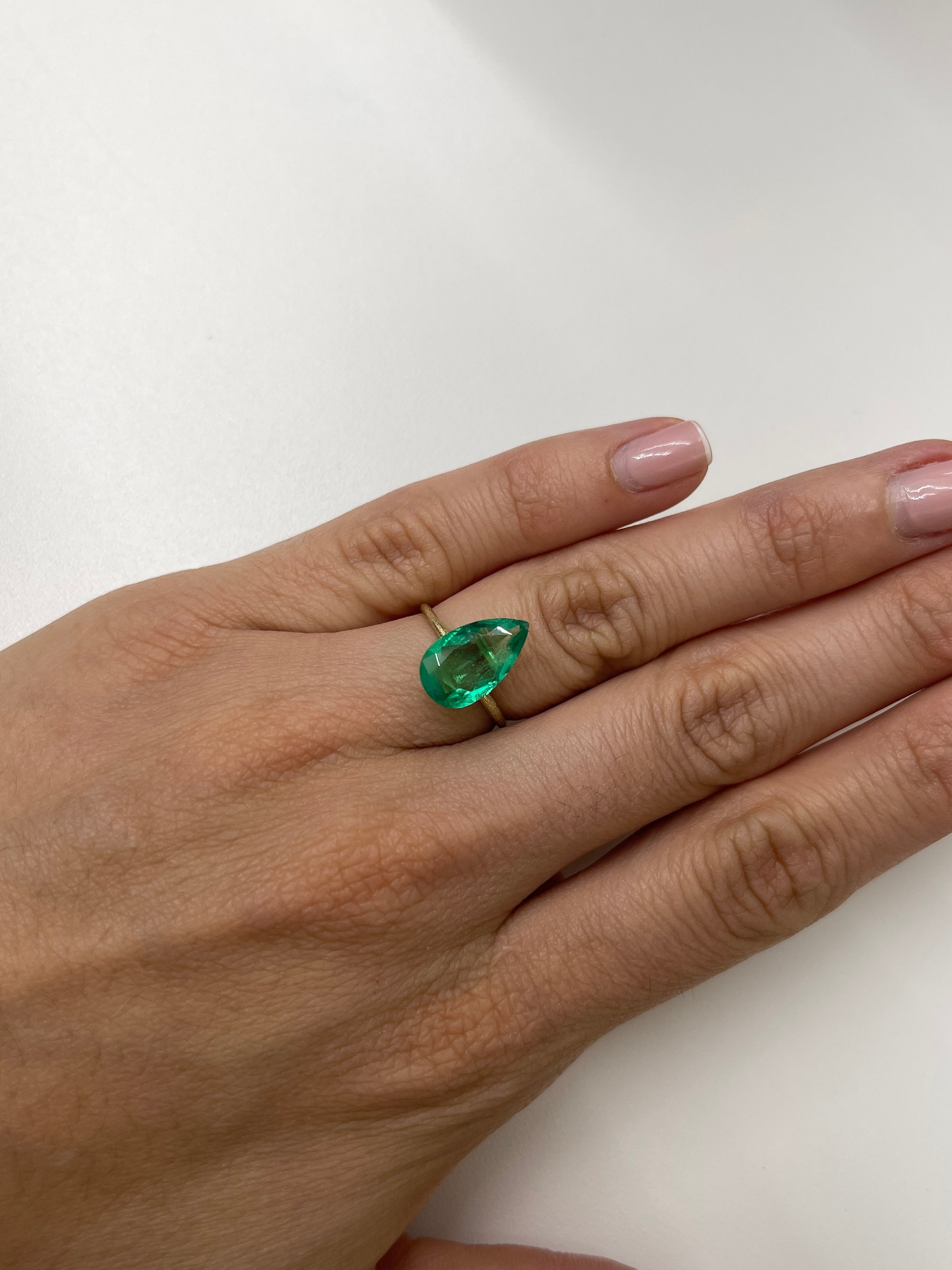 3.10 carat 14.5x8.5 Spready Yellowish Green Natural Loose Colombian Emerald-Pear Cut - JR Colombian Emeralds