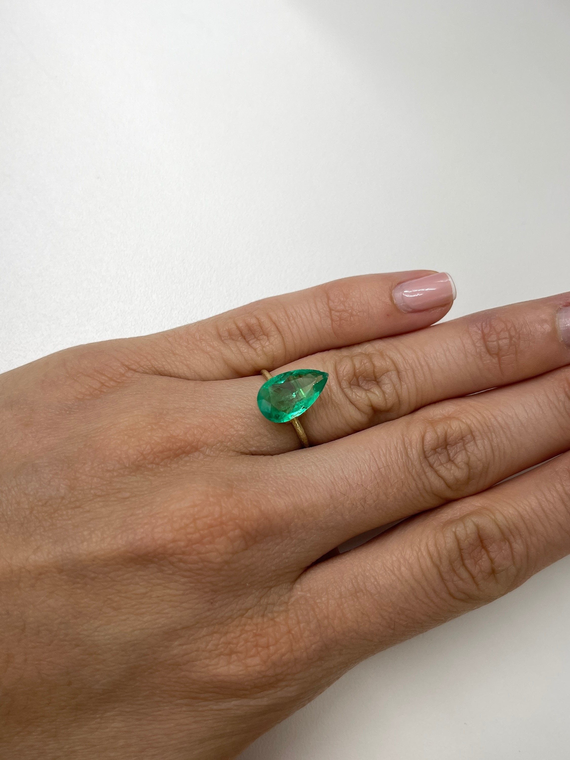 3.10 carat 14.5x8.5 Spready Yellowish Green Natural Loose Colombian Emerald-Pear Cut - JR Colombian Emeralds