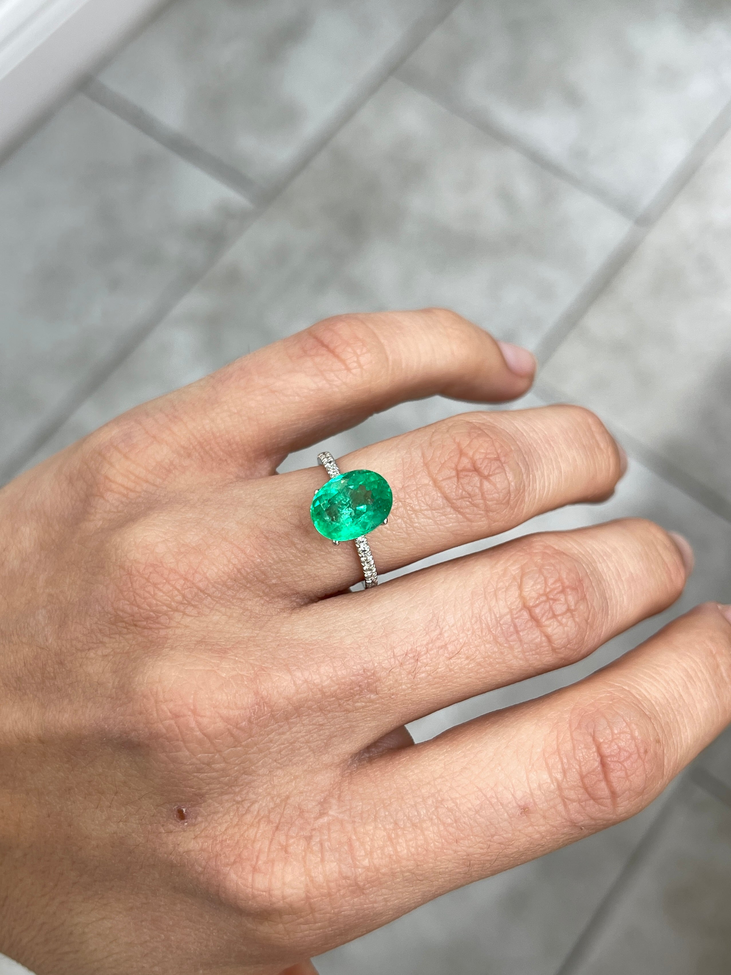 3.16 Carat 11x8 Apple Yellowish Green Loose Oval Colombian Emerald - JR Colombian Emeralds