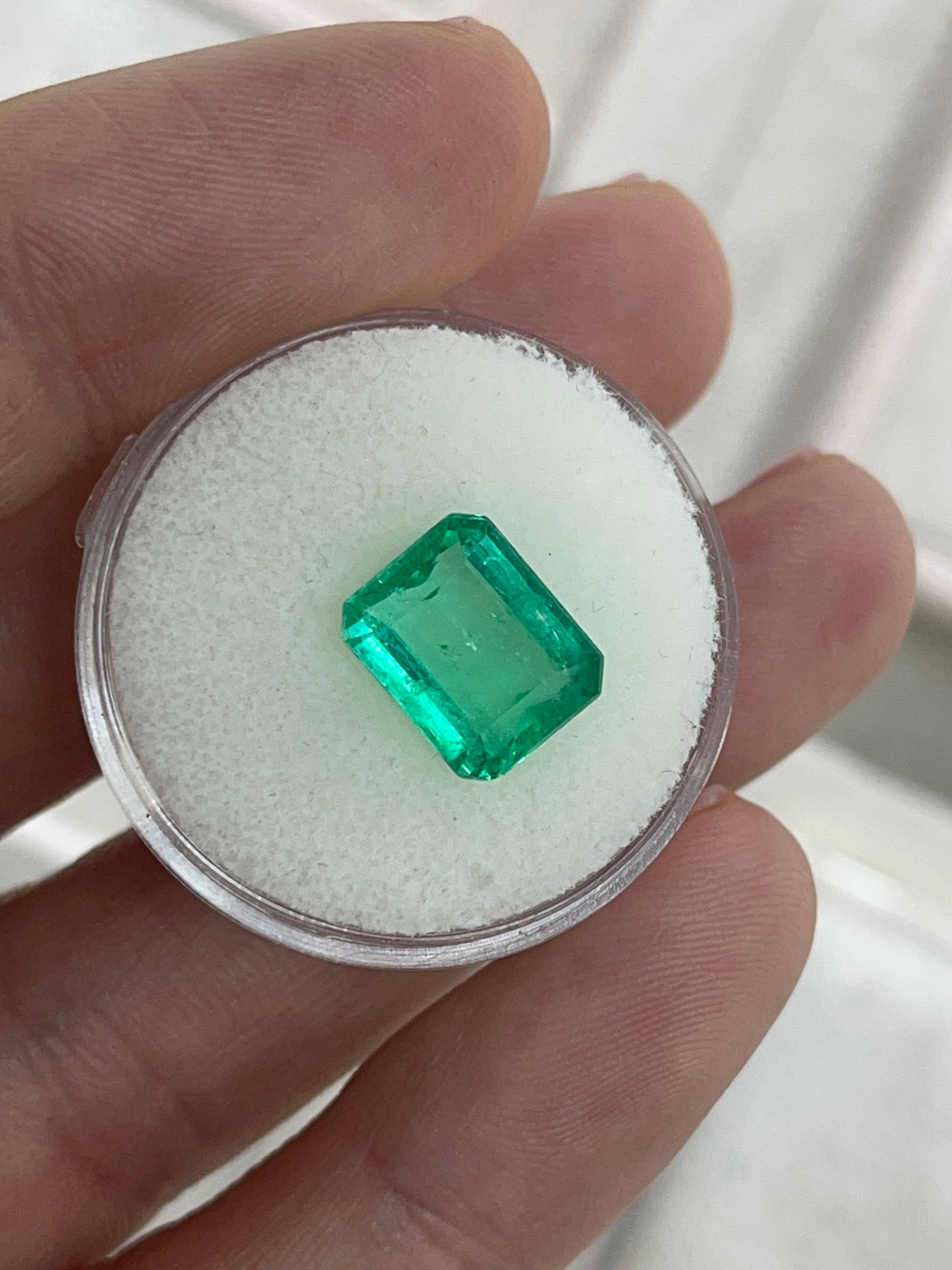 3.22ct Muzo Colombian emerald gemstone, yellowish green, loose spready cut, 10.4x8.4mm, earth-mined, crystal clear from JR Colombian Emeralds