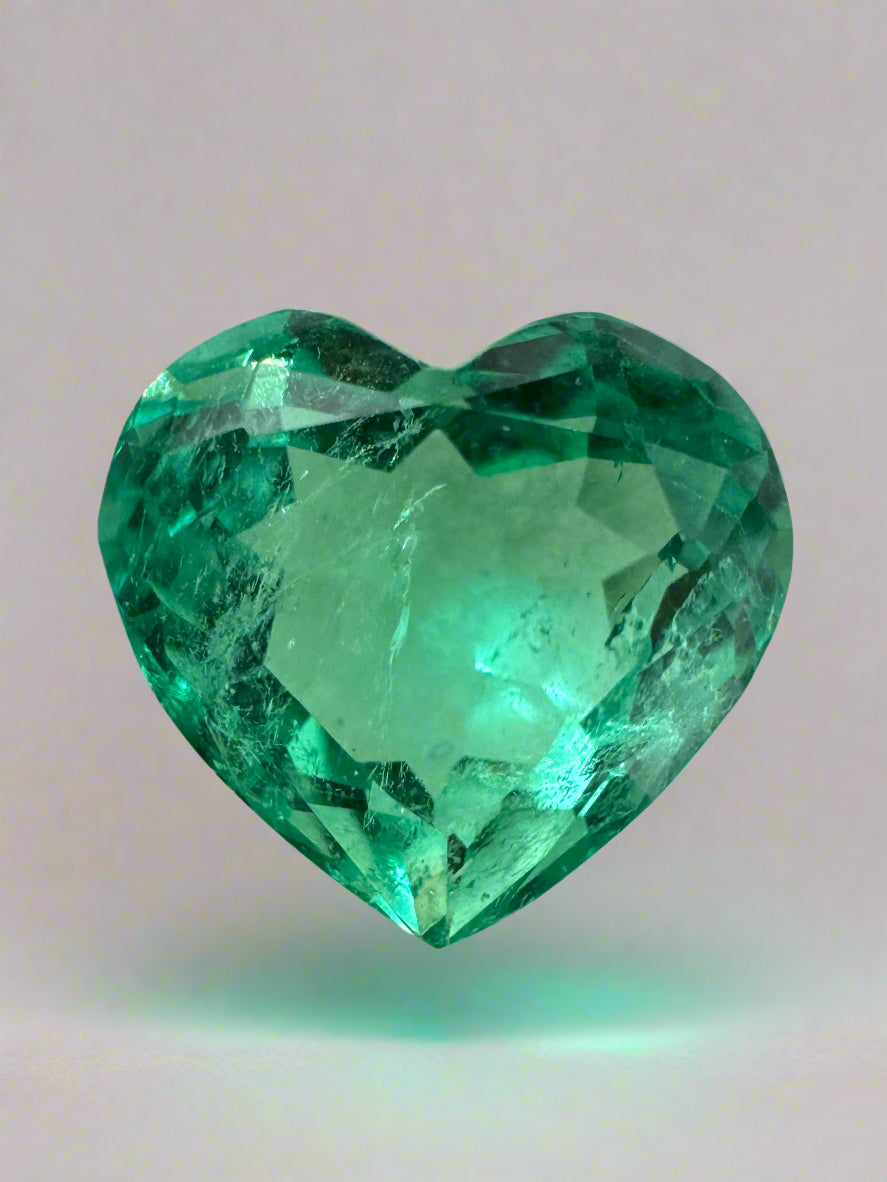 3.24 Carat 9x10 Bright Medium Green Authentic Colombian emerald-Heart Cut - JR Colombian Emeralds