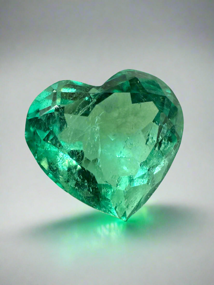 3.24 Carat 9x10 Bright Medium Green Authentic Colombian emerald-Heart Cut - JR Colombian Emeralds