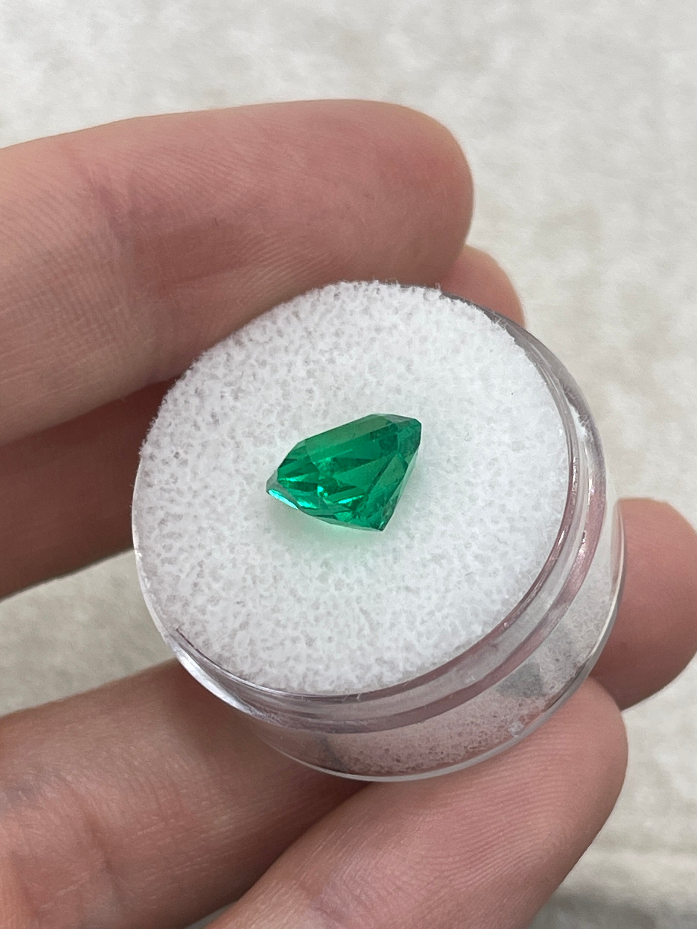 3.26 carat vivid yellowish green Colombian emerald in emerald cut, showcasing clarity and vibrant color from JR Colombian Emeralds.