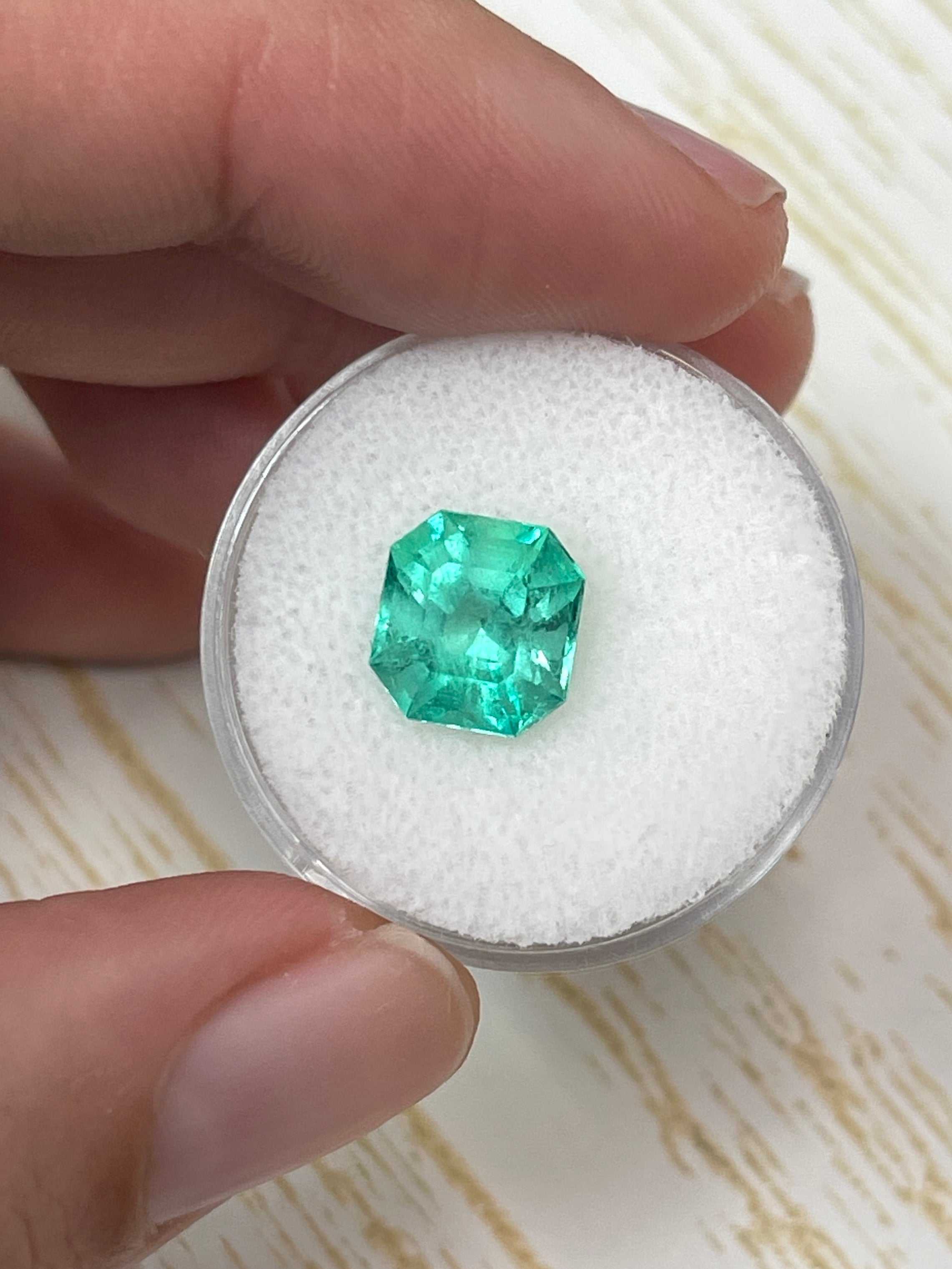 Natural 3.27 carat Colombian emerald loose gemstone, 9.3x8.8mm Asscher cut, from JR Colombian Emeralds.