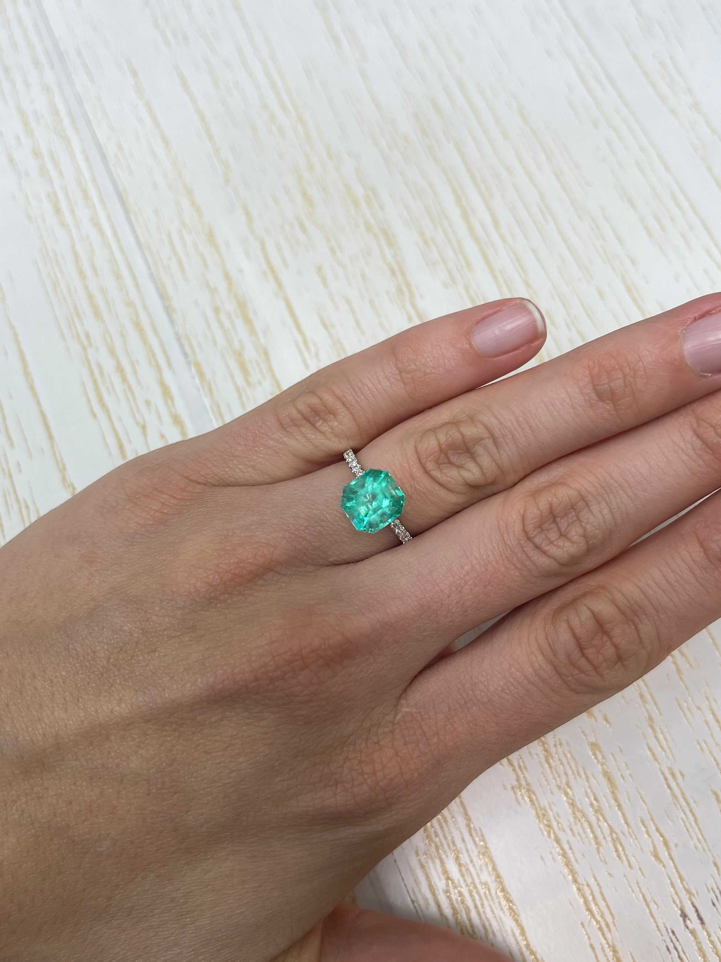 Natural 3.27 carat Colombian emerald loose gemstone in Asscher cut, vibrant green color, from JR Colombian Emeralds.