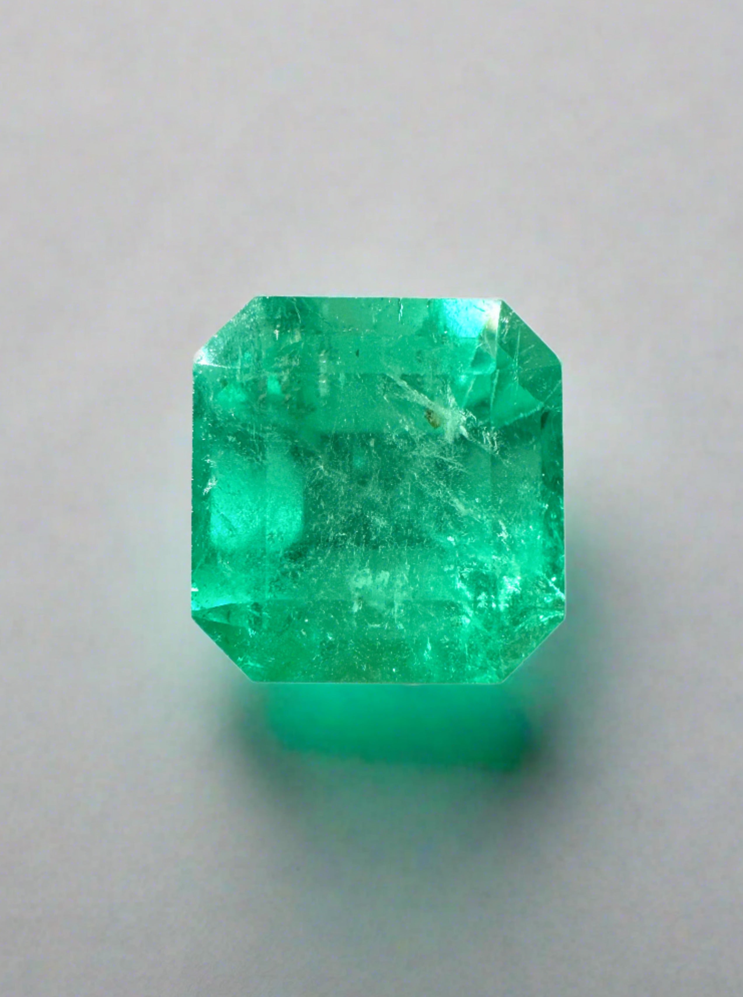3.28 carat spring green Colombian emerald loose Asscher cut gemstone from JR Colombian Emeralds, showcasing vibrant natural color.