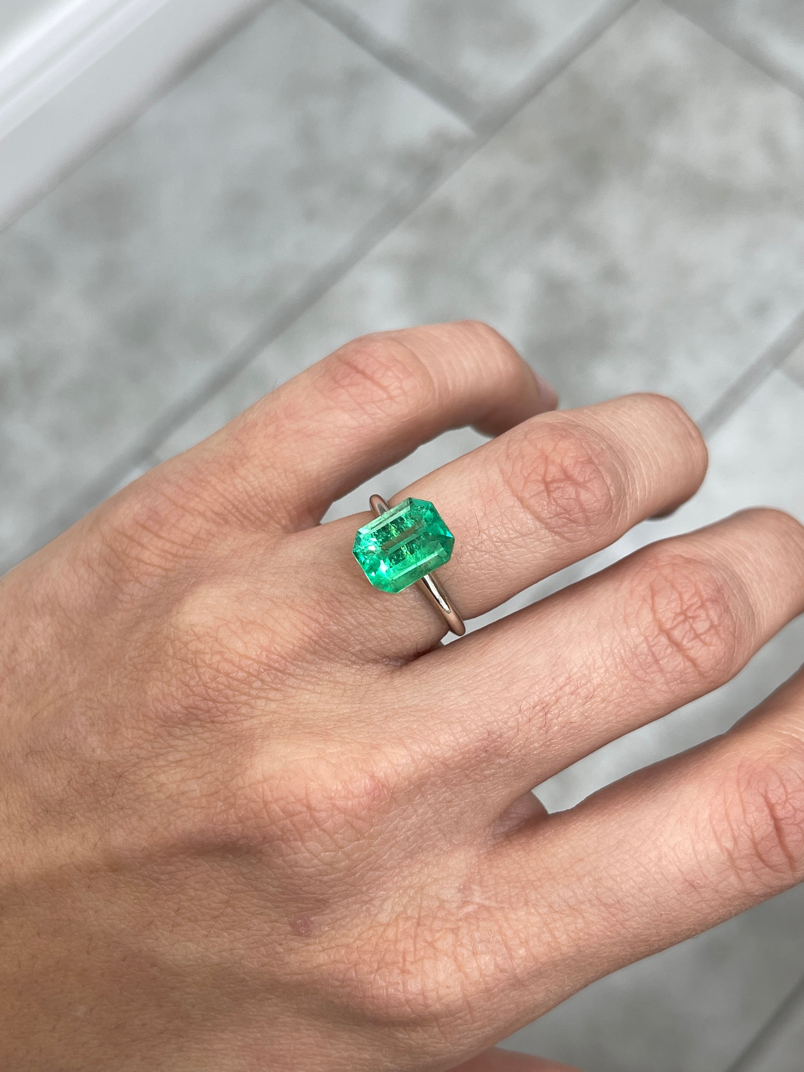 3.30 Carat 10.5x8.4 GLOWING Green Natural Loose Colombian Emerald-Emerald Cut - JR Colombian Emeralds