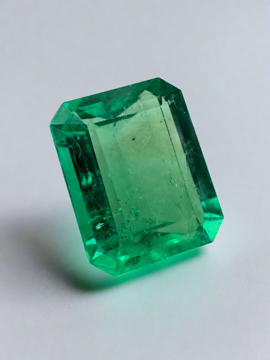 3.30ct Muzo Colombian emerald gemstone, yellowish green crystal, spready cut, 10.4x8.4mm, earth-mined loose gemstone.