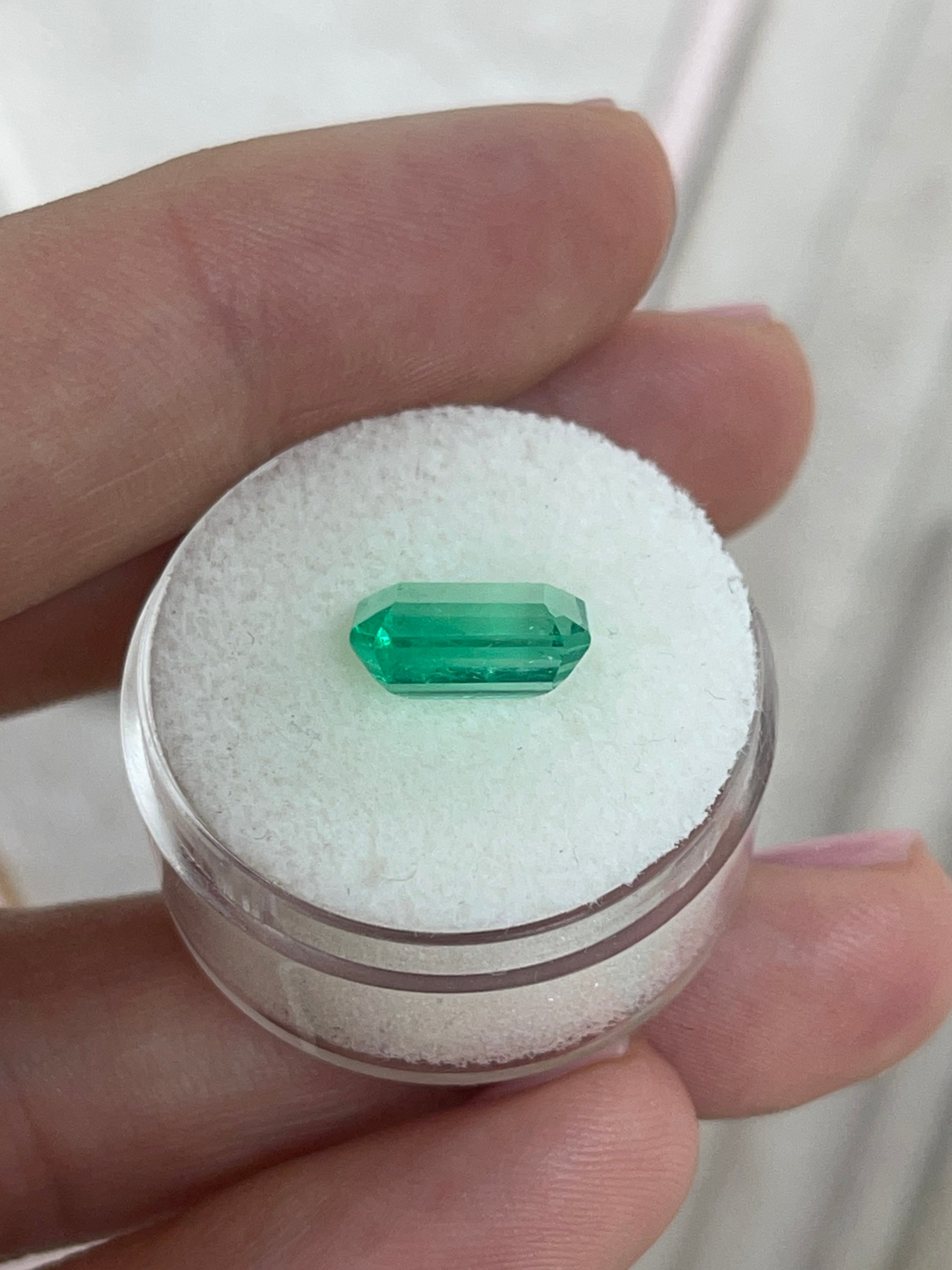Loose 3.30ct Muzo Colombian emerald gemstone with yellowish-green color, spready cut, 10.4x8.4mm, Earth mined from JR Colombian Emeralds