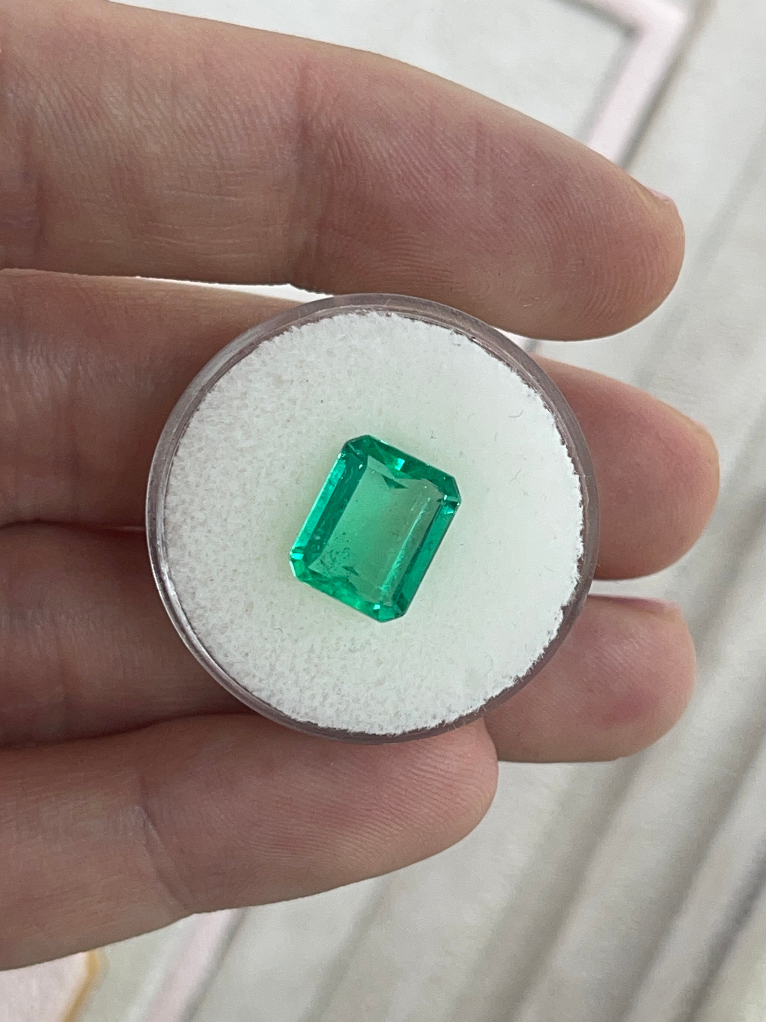 3.30ct Muzo Colombian emerald loose gemstone, crystal clear yellowish green, spready cut, 10.4x8.4mm, earth mined by JR Colombian Emeralds