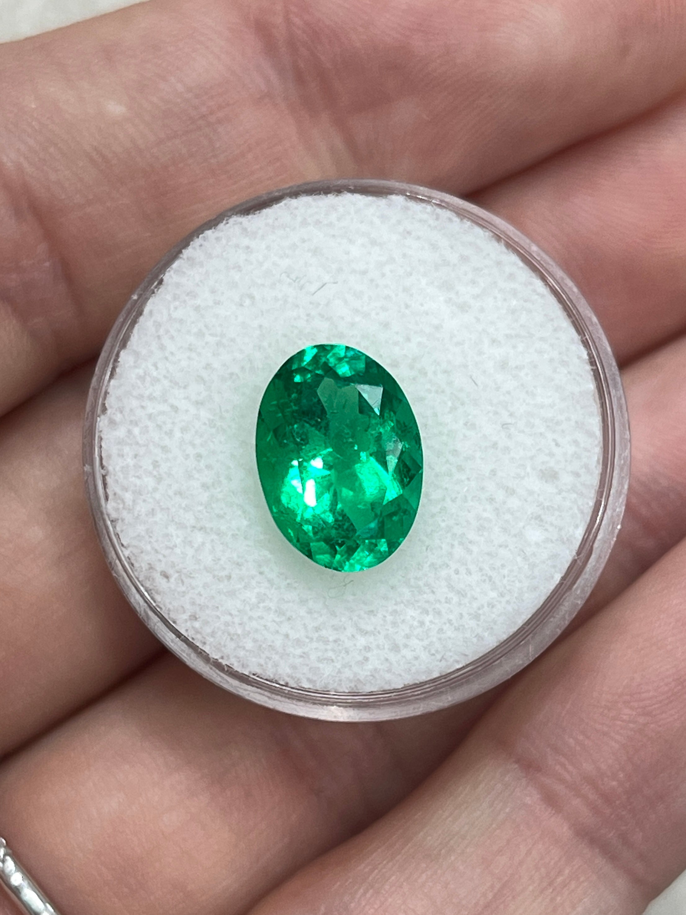 3.36 Carat 12x9 AAA+ Vivid Muzo Green Natural Oval Colombian Emerald-Loose - JR Colombian Emeralds
